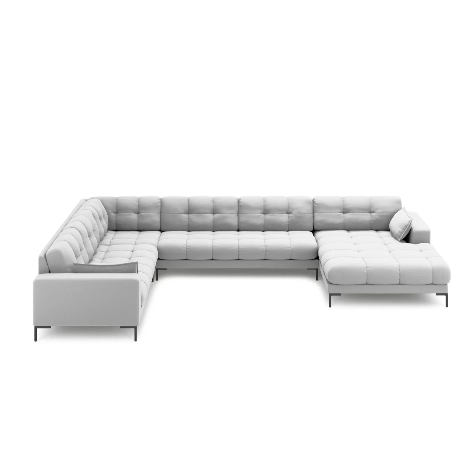 Mamaia 7-Sitzer Panorama-Ecksofa, Linke Seite, Metallbeine Schwarz, mit Bezug aus Samt oder Strukturstoff, 327x256 cm - Image 12