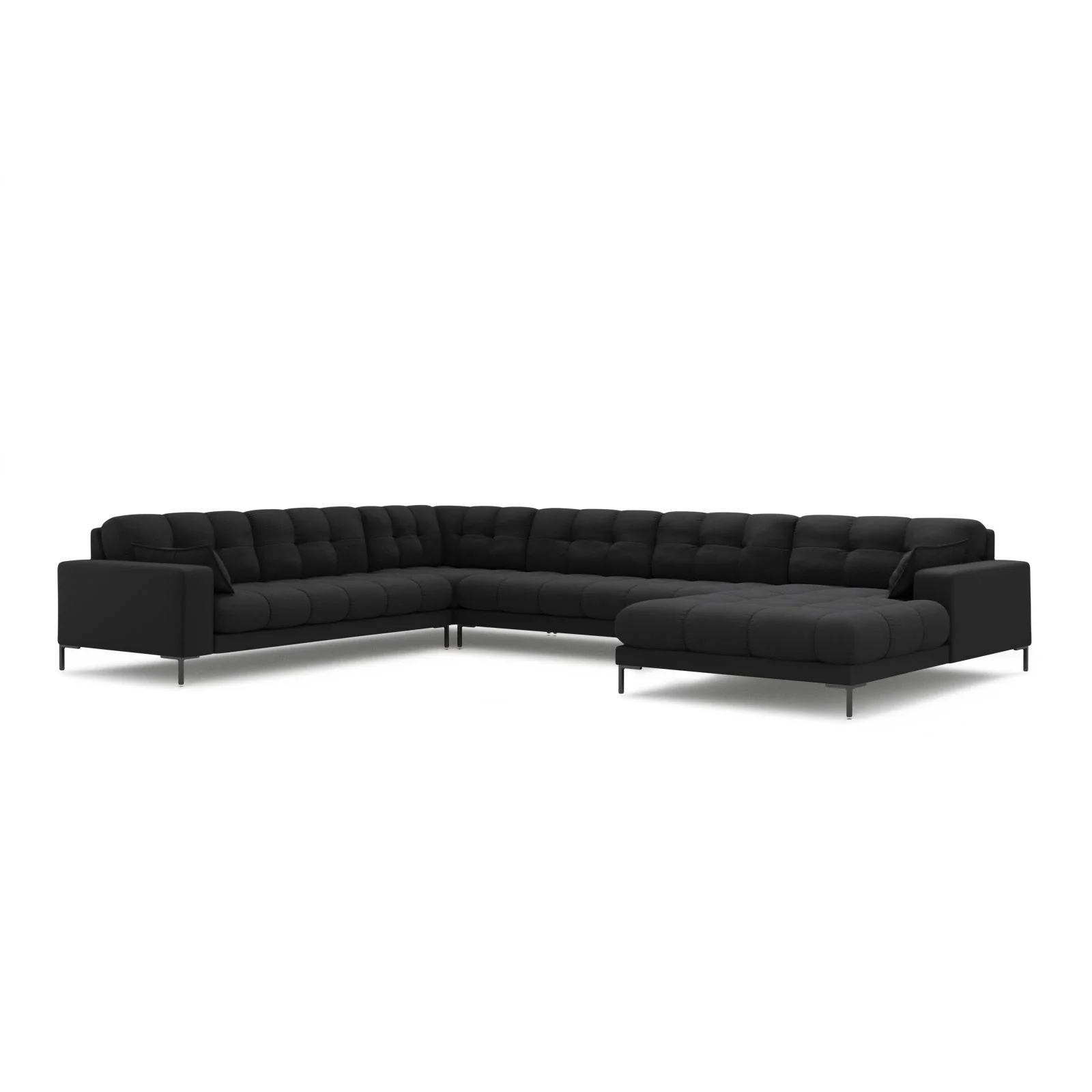 Mamaia 7-Sitzer Panorama-Ecksofa, Linke Seite, Metallbeine Schwarz, mit Bezug aus Samt oder Strukturstoff, 327x256 cm - Image 16