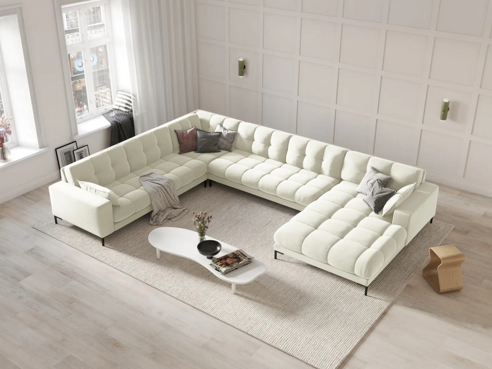 Mamaia 7-Sitzer Panorama-Ecksofa, Linke Seite, Metallbeine Schwarz, mit Bezug aus Samt oder Strukturstoff, 327x256 cm - Image 42