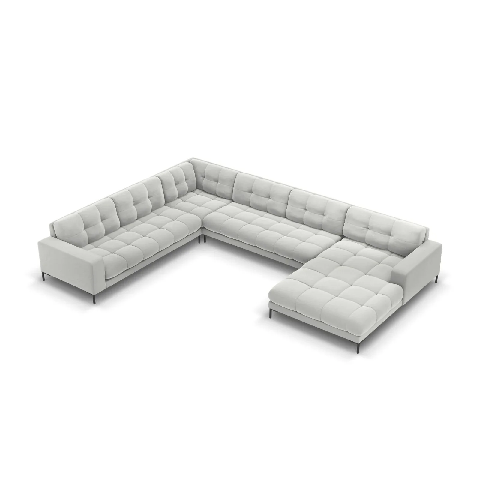 Mamaia 7-Sitzer Panorama-Ecksofa, Linke Seite, Metallbeine Schwarz, mit Bezug aus Samt oder Strukturstoff, 327x256 cm - Image 48