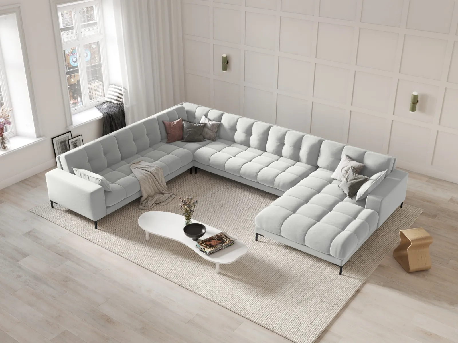 Mamaia 7-Sitzer Panorama-Ecksofa, Linke Seite, Metallbeine Schwarz, mit Bezug aus Samt oder Strukturstoff, 327x256 cm - Image 49