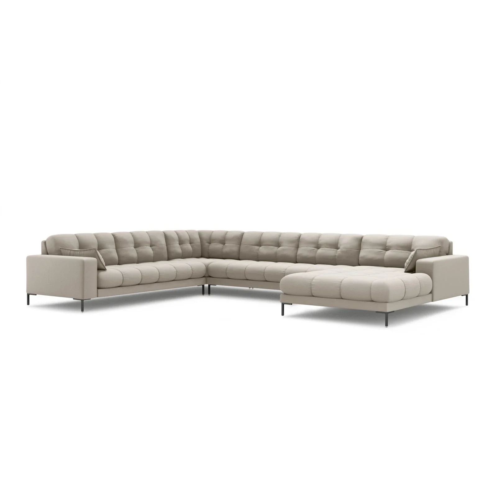 Mamaia 7-Sitzer Panorama-Ecksofa, Linke Seite, Metallbeine Schwarz, mit Bezug aus Samt oder Strukturstoff, 327x256 cm - Image 6