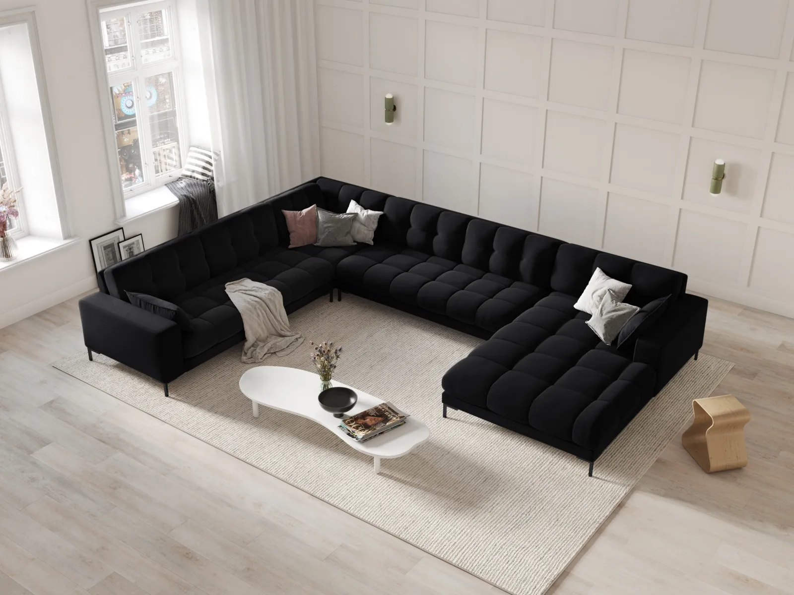 Mamaia 7-Sitzer Panorama-Ecksofa, Linke Seite, Metallbeine Schwarz, mit Bezug aus Samt oder Strukturstoff, 327x256 cm - Image 70