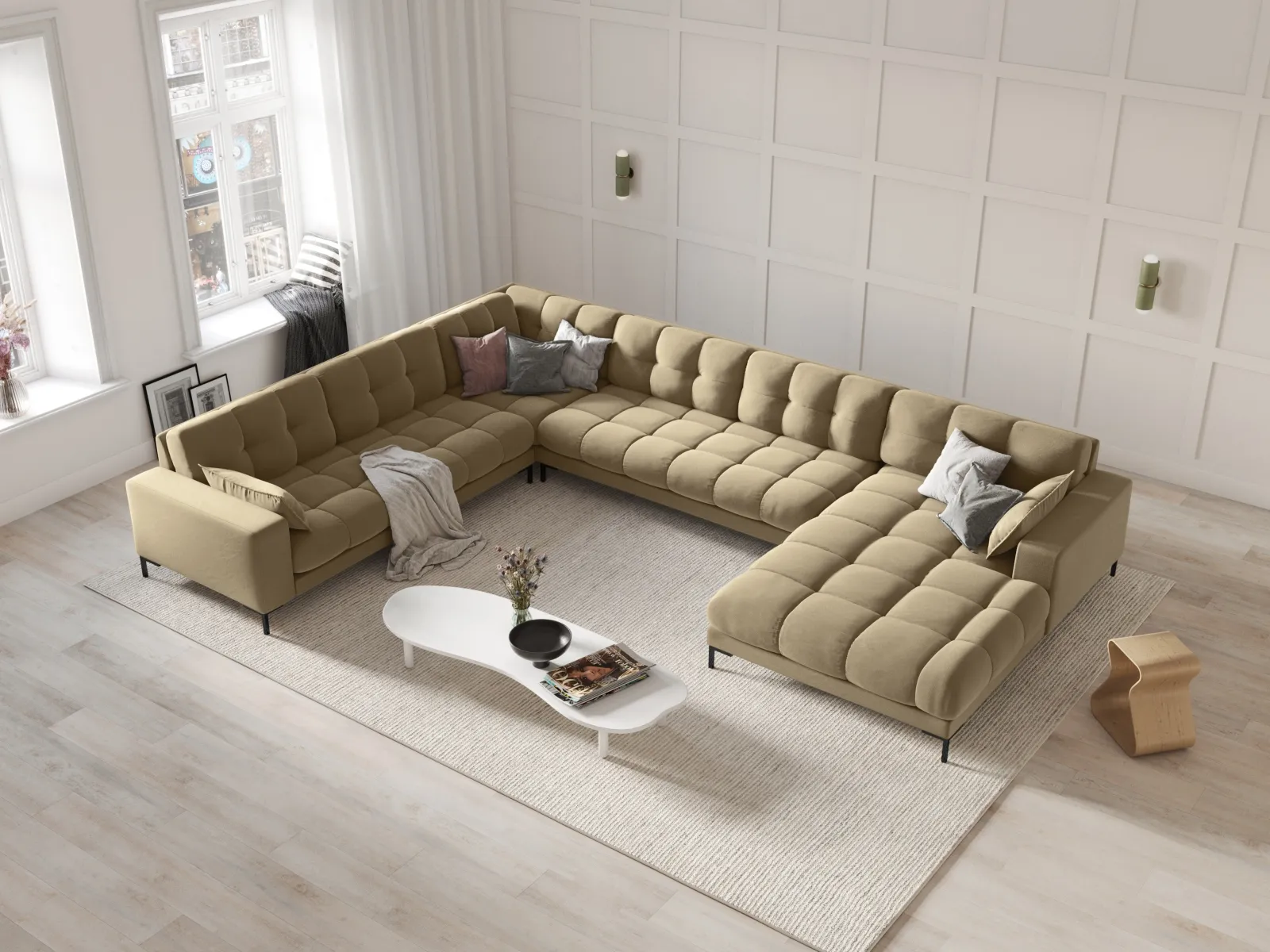 Mamaia 7-Sitzer Panorama-Ecksofa, Linke Seite, Metallbeine Schwarz, mit Bezug aus Samt oder Strukturstoff, 327x256 cm - Image 77