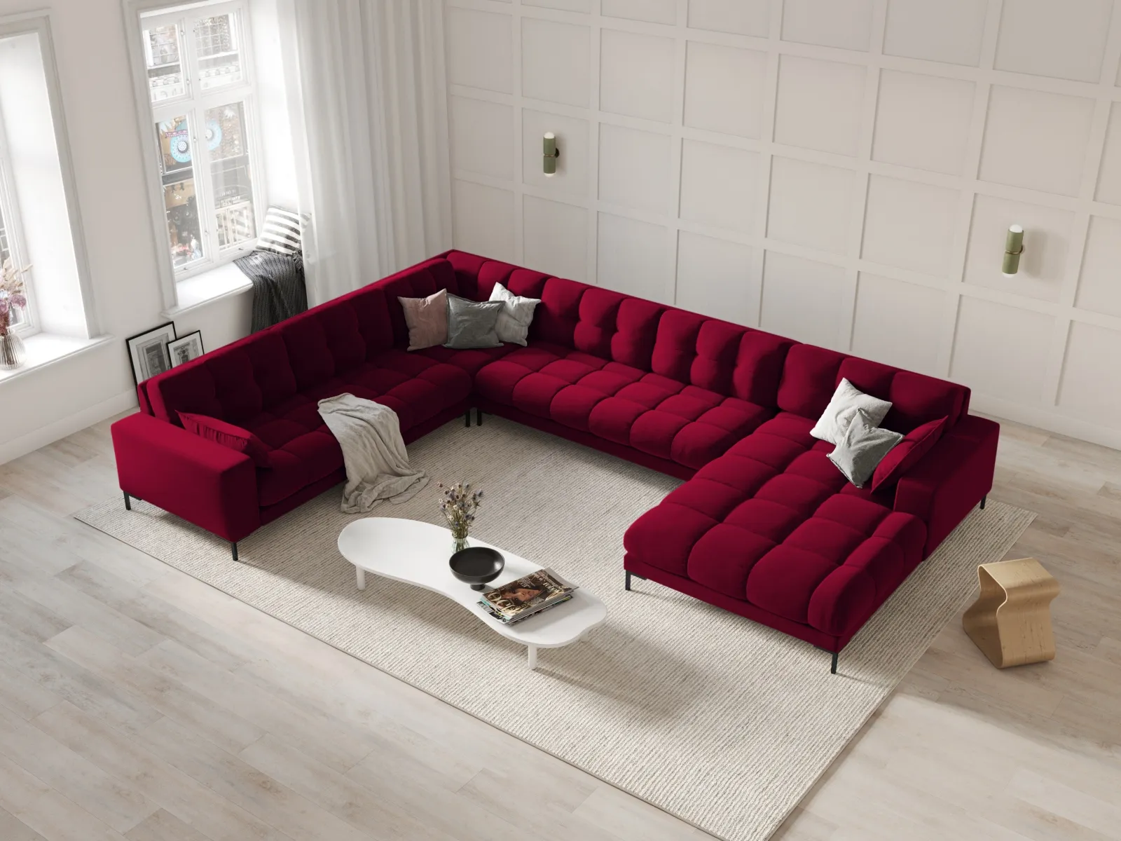 Mamaia 7-Sitzer Panorama-Ecksofa, Linke Seite, Metallbeine Schwarz, mit Bezug aus Samt oder Strukturstoff, 327x256 cm - Image 84