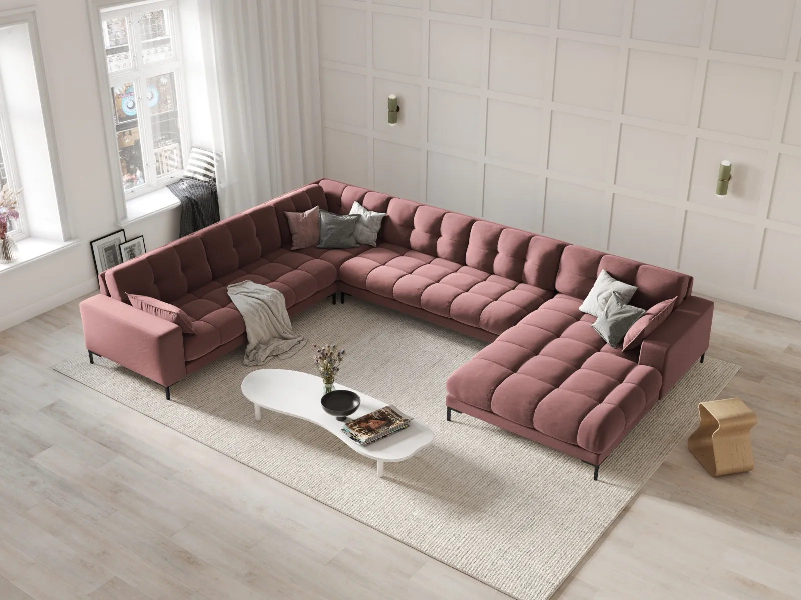 Mamaia 7-Sitzer Panorama-Ecksofa, Linke Seite, Metallbeine Schwarz, mit Bezug aus Samt oder Strukturstoff, 327x256 cm - Image 91