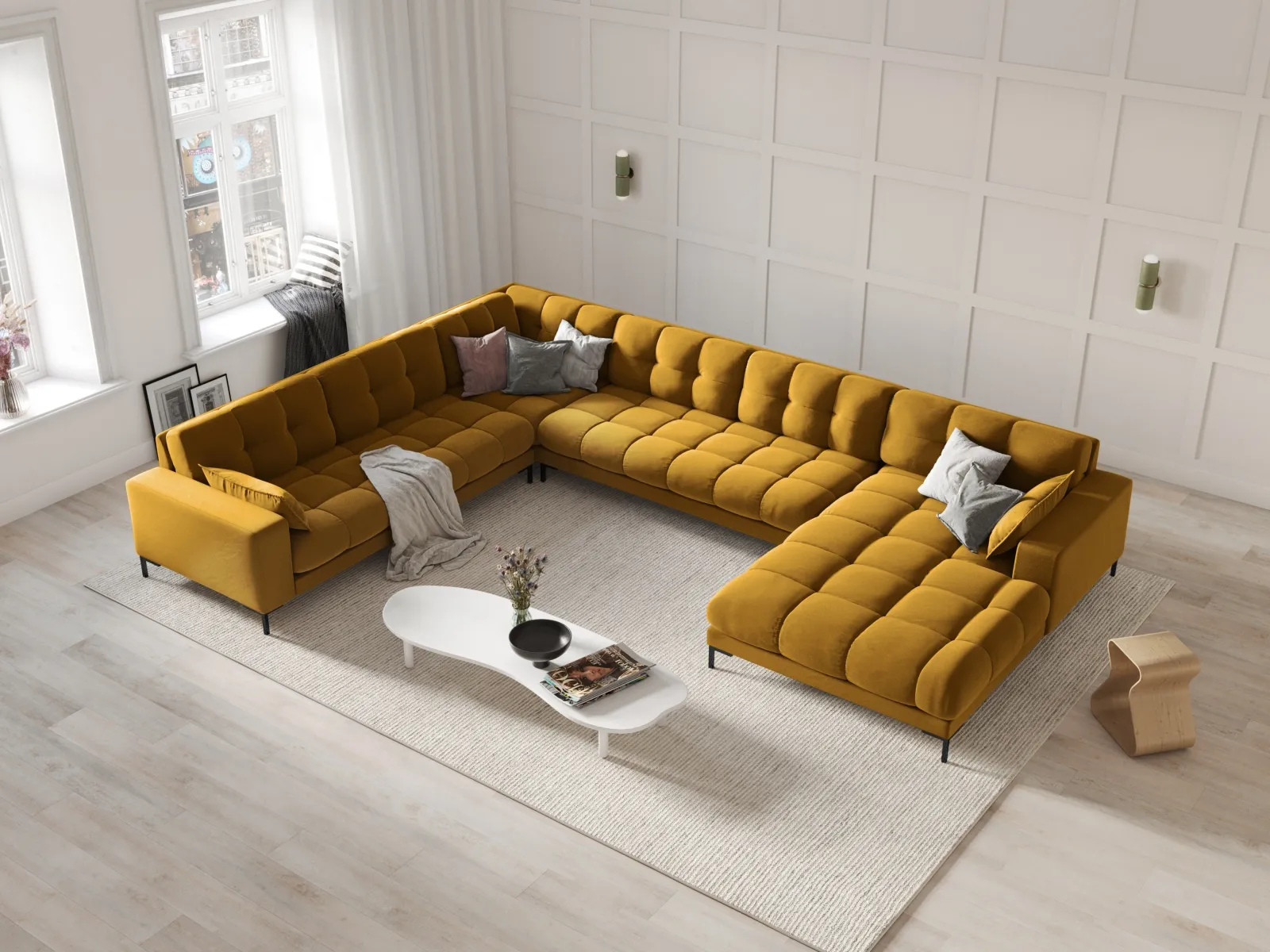Mamaia 7-Sitzer Panorama-Ecksofa, Linke Seite, Metallbeine Schwarz, mit Bezug aus Samt oder Strukturstoff, 327x256 cm - Image 98