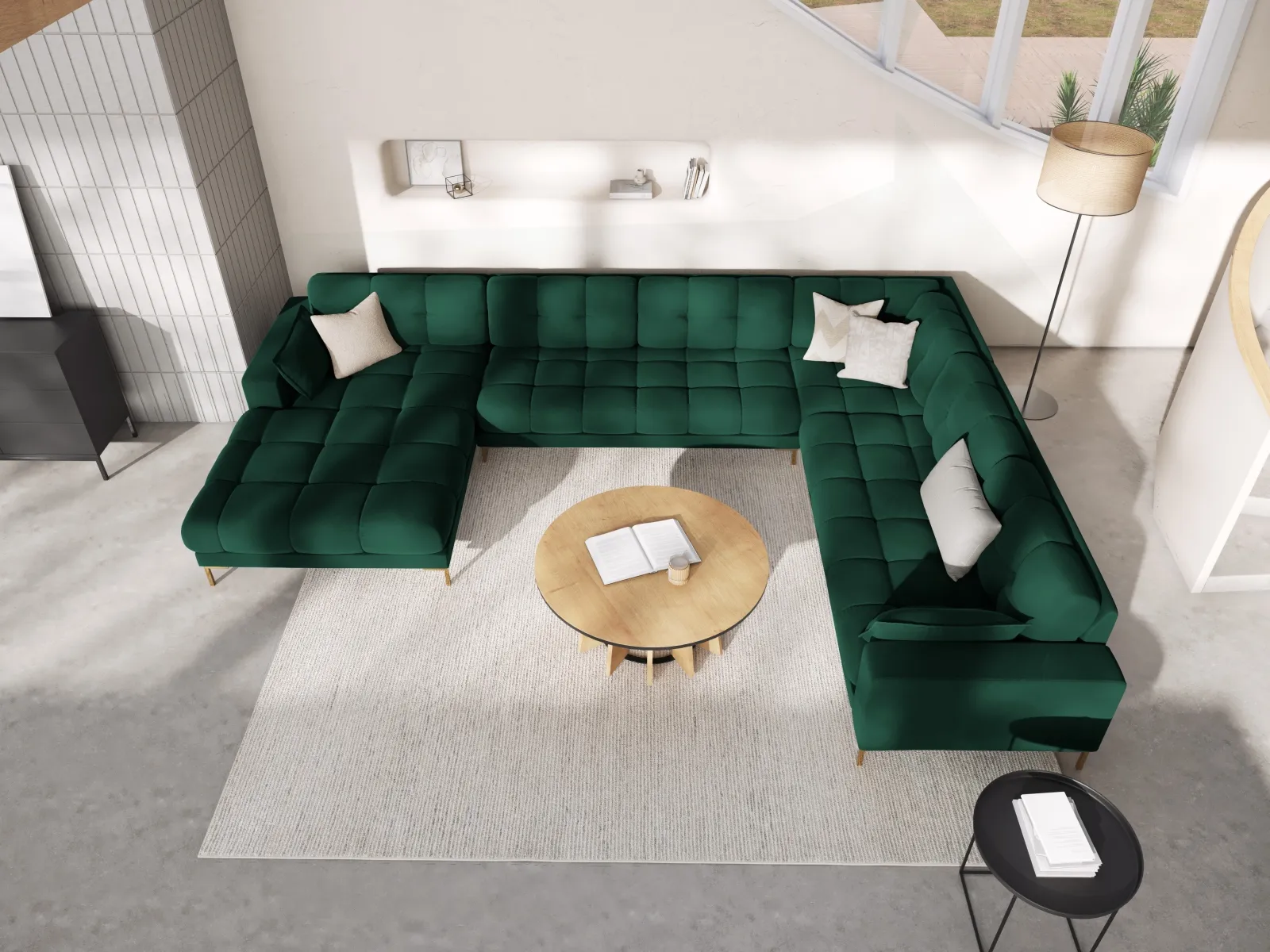 Mamaia 7-Sitzer Panorama-Ecksofa, Rechte Seite, Beine Goldmetall, mit Bezug aus Samt oder Strukturstoff, 327x256 cm - Image 105