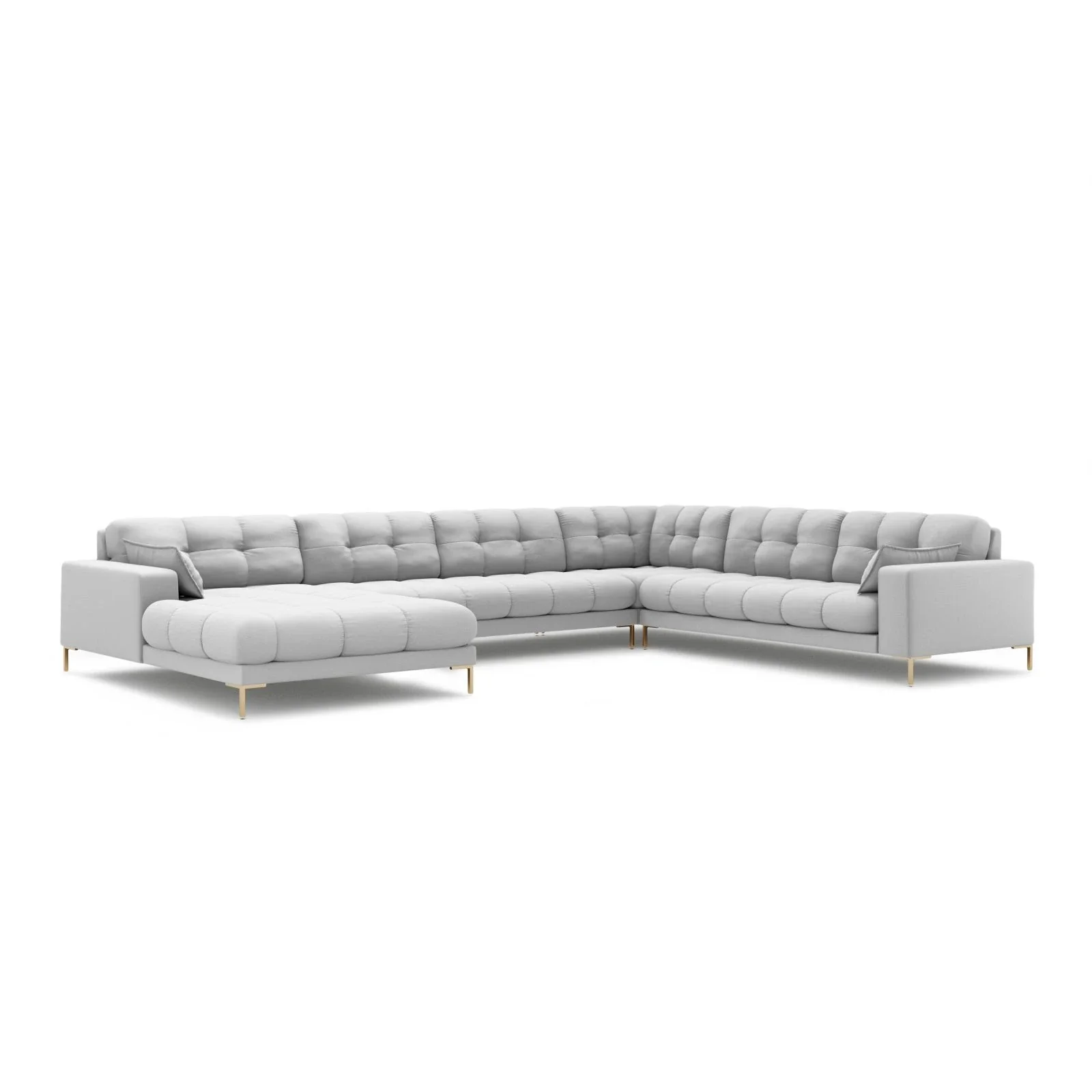 Mamaia 7-Sitzer Panorama-Ecksofa, Rechte Seite, Beine Goldmetall, mit Bezug aus Samt oder Strukturstoff, 327x256 cm - Image 11