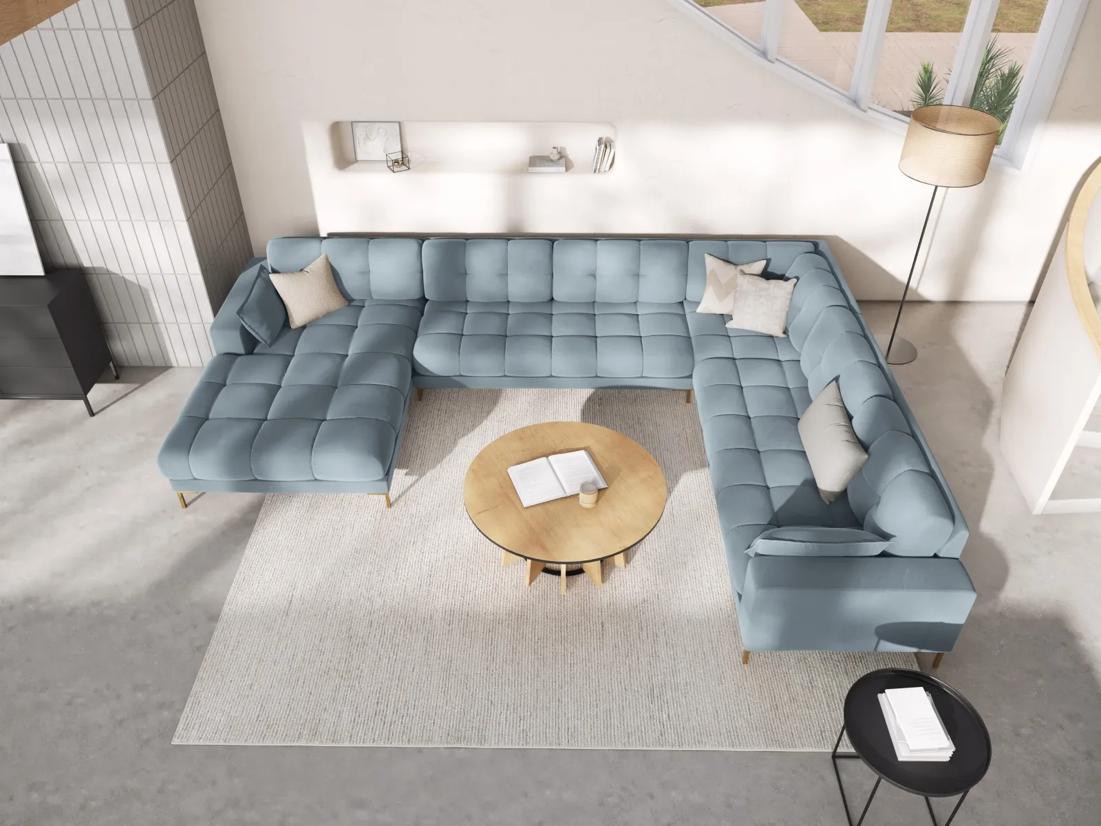 Mamaia 7-Sitzer Panorama-Ecksofa, Rechte Seite, Beine Goldmetall, mit Bezug aus Samt oder Strukturstoff, 327x256 cm - Image 112