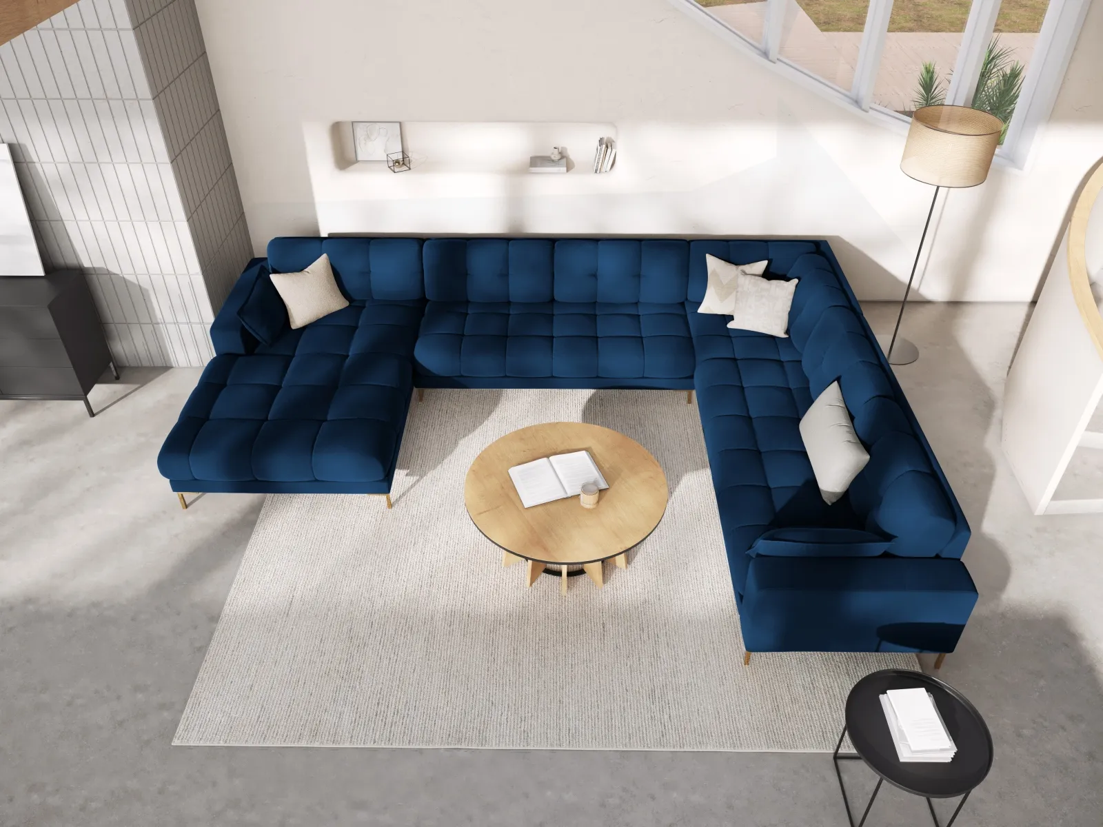 Mamaia 7-Sitzer Panorama-Ecksofa, Rechte Seite, Beine Goldmetall, mit Bezug aus Samt oder Strukturstoff, 327x256 cm - Image 119