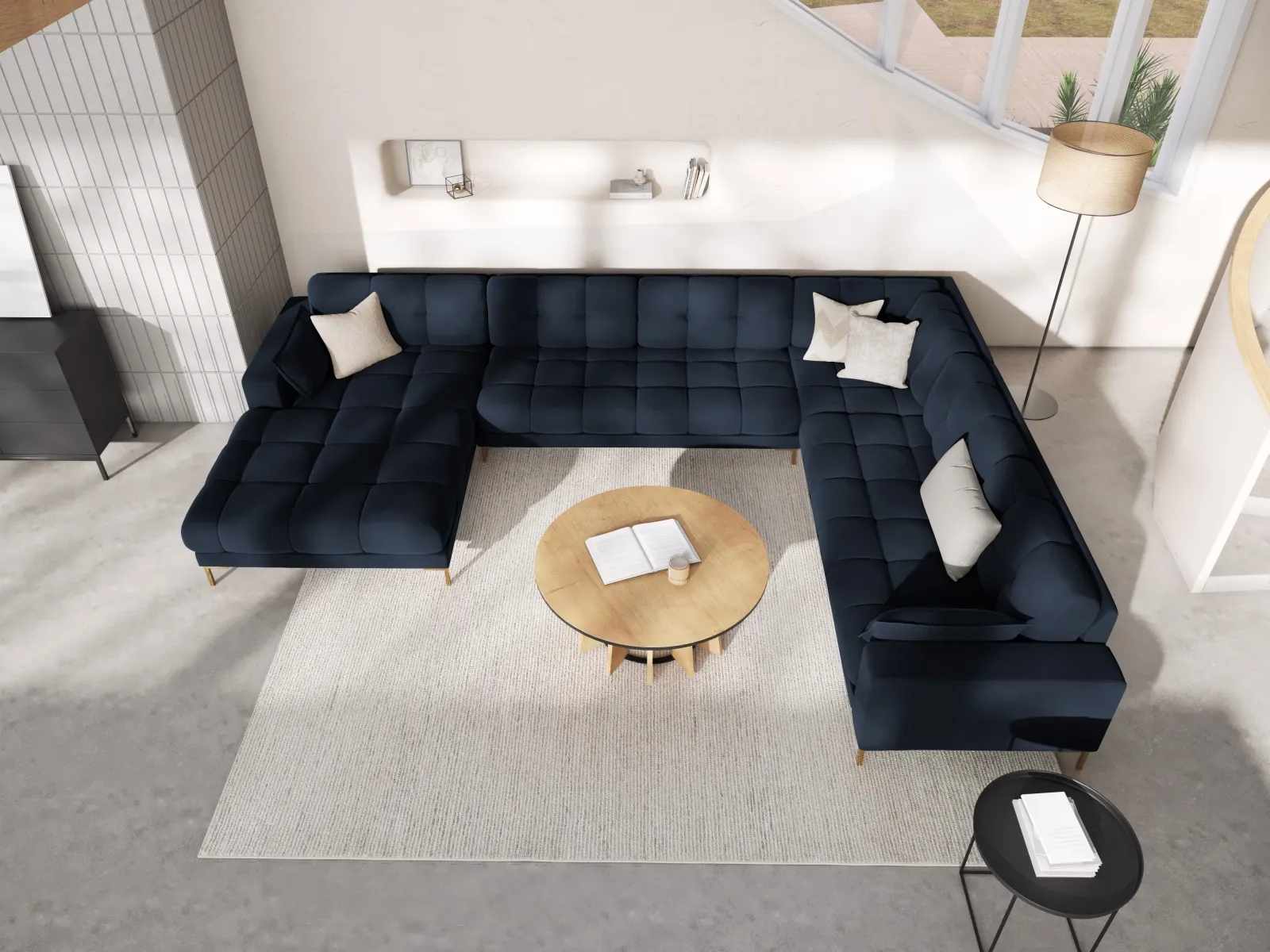 Mamaia 7-Sitzer Panorama-Ecksofa, Rechte Seite, Beine Goldmetall, mit Bezug aus Samt oder Strukturstoff, 327x256 cm - Image 126