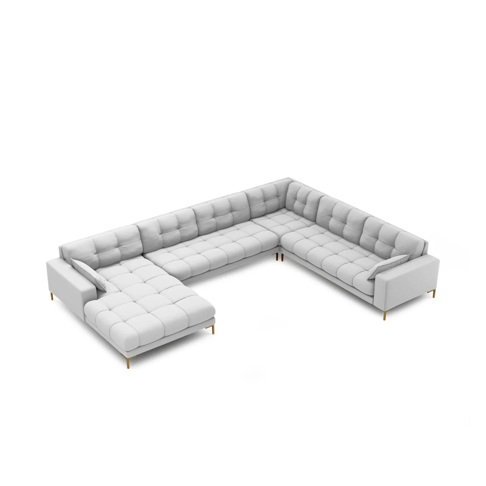 Mamaia 7-Sitzer Panorama-Ecksofa, Rechte Seite, Beine Goldmetall, mit Bezug aus Samt oder Strukturstoff, 327x256 cm - Image 13