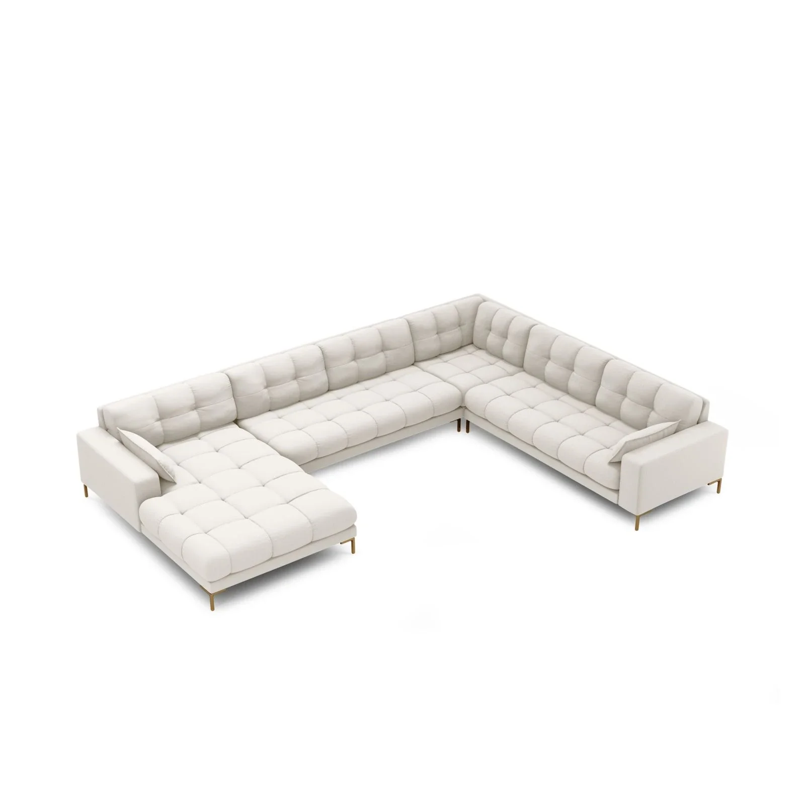 Mamaia 7-Sitzer Panorama-Ecksofa, Rechte Seite, Beine Goldmetall, mit Bezug aus Samt oder Strukturstoff, 327x256 cm - Image 3