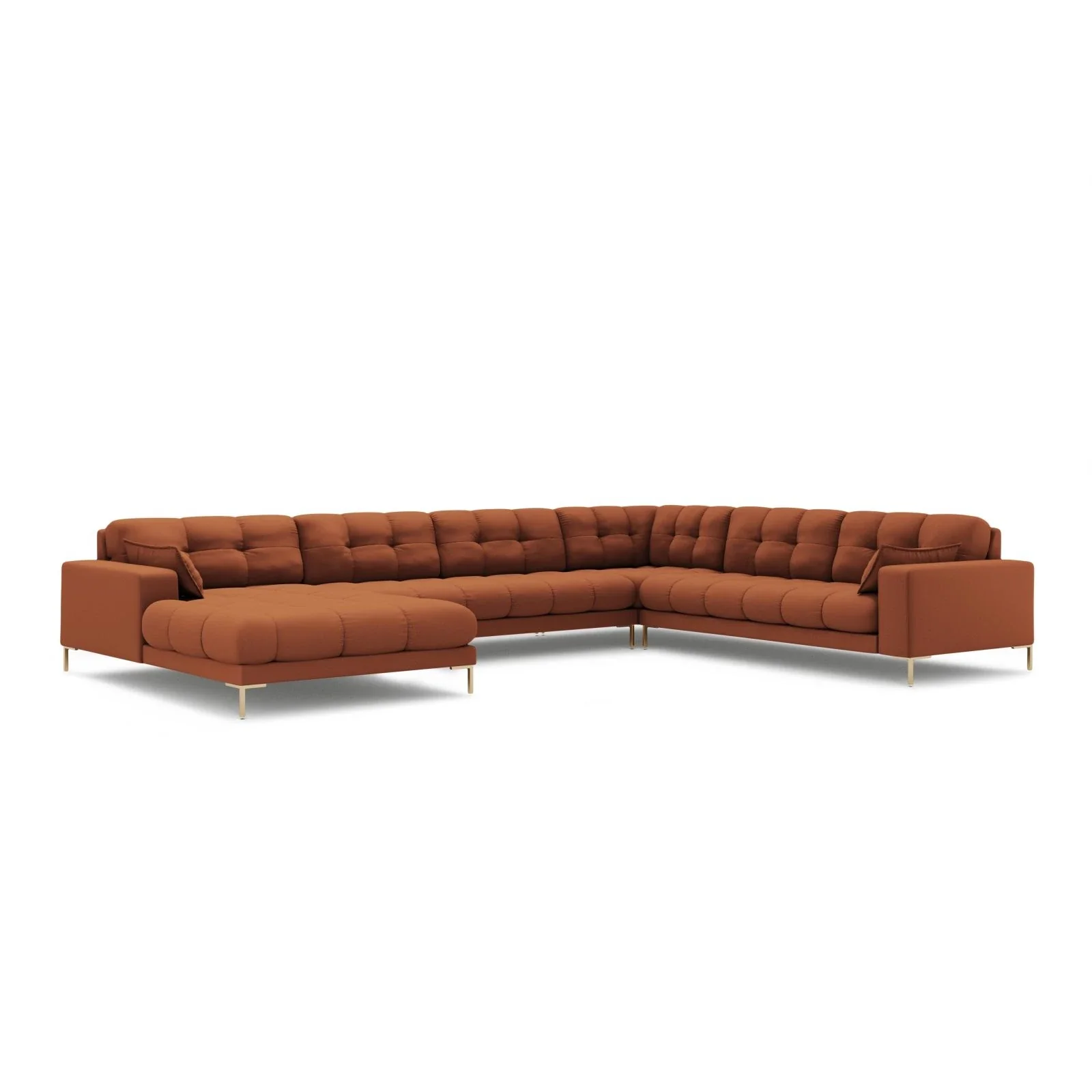 Mamaia 7-Sitzer Panorama-Ecksofa, Rechte Seite, Beine Goldmetall, mit Bezug aus Samt oder Strukturstoff, 327x256 cm - Image 36