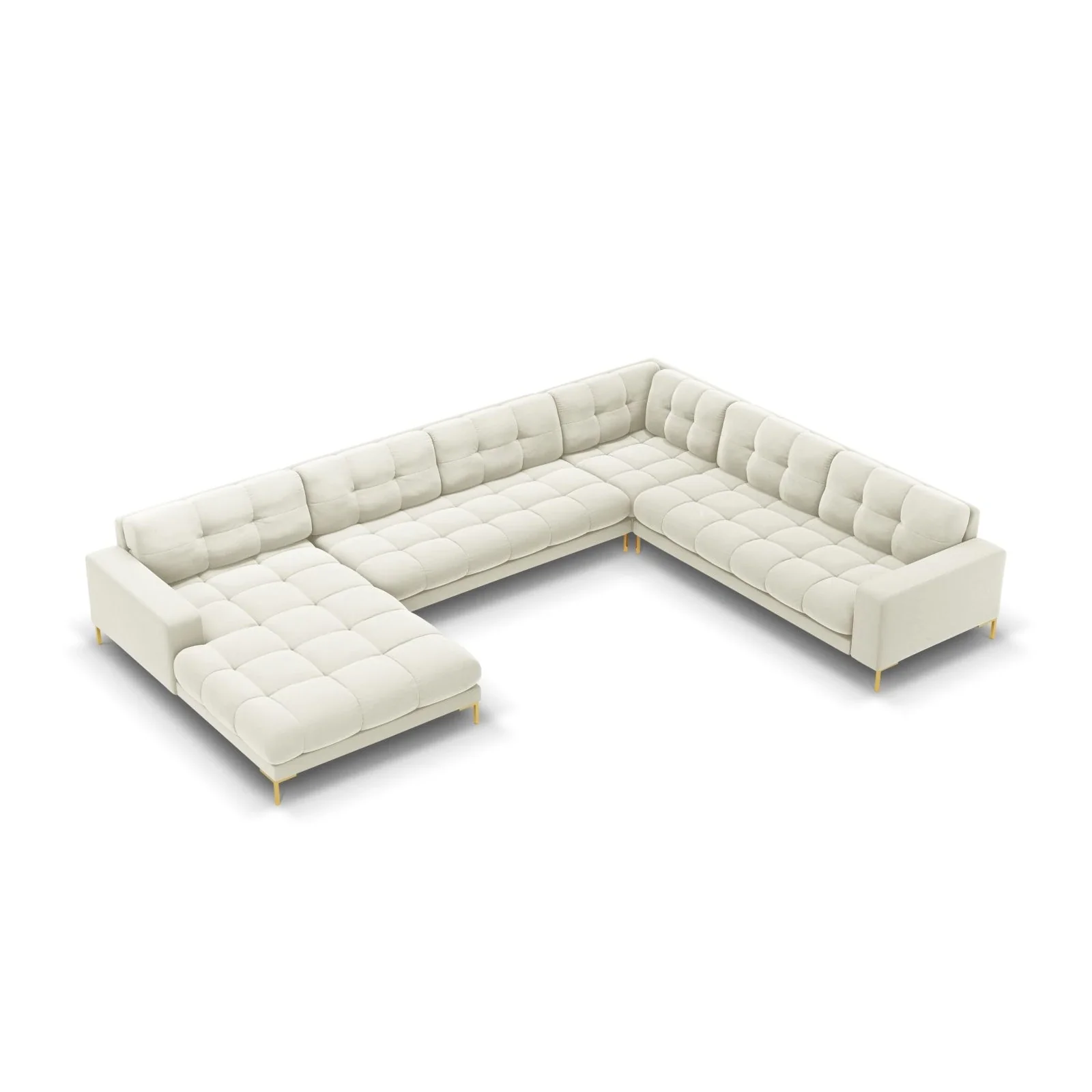 Mamaia 7-Sitzer Panorama-Ecksofa, Rechte Seite, Beine Goldmetall, mit Bezug aus Samt oder Strukturstoff, 327x256 cm - Image 41