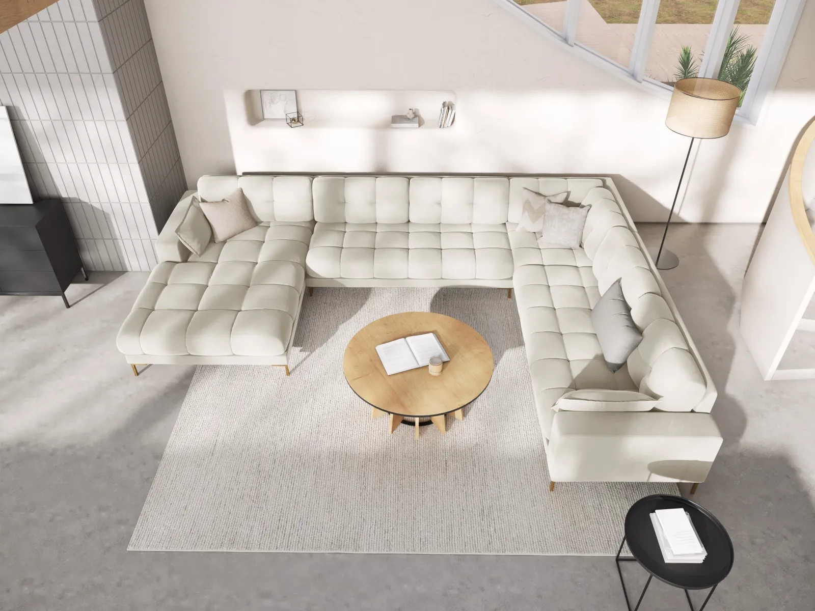 Mamaia 7-Sitzer Panorama-Ecksofa, Rechte Seite, Beine Goldmetall, mit Bezug aus Samt oder Strukturstoff, 327x256 cm - Image 42