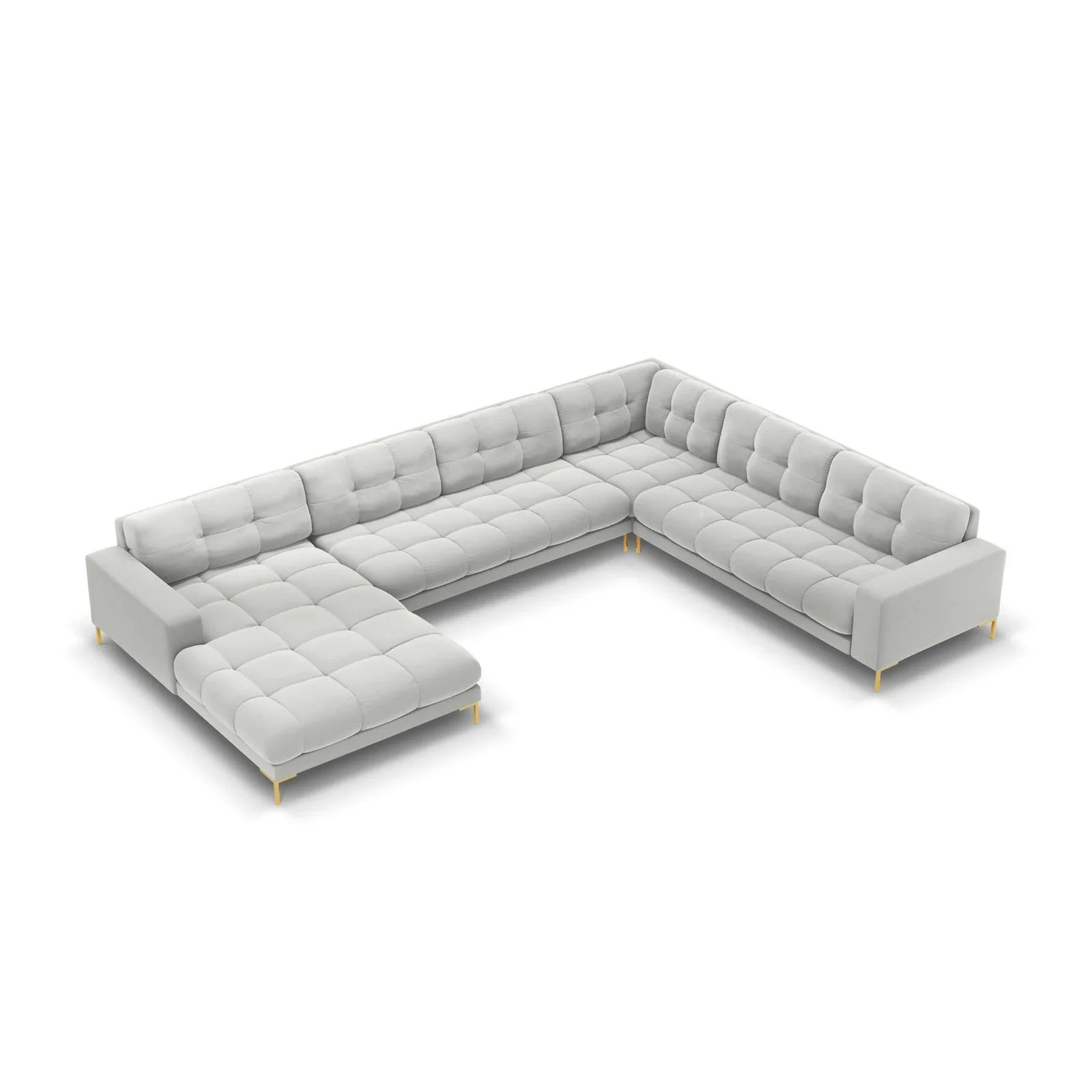 Mamaia 7-Sitzer Panorama-Ecksofa, Rechte Seite, Beine Goldmetall, mit Bezug aus Samt oder Strukturstoff, 327x256 cm - Image 48