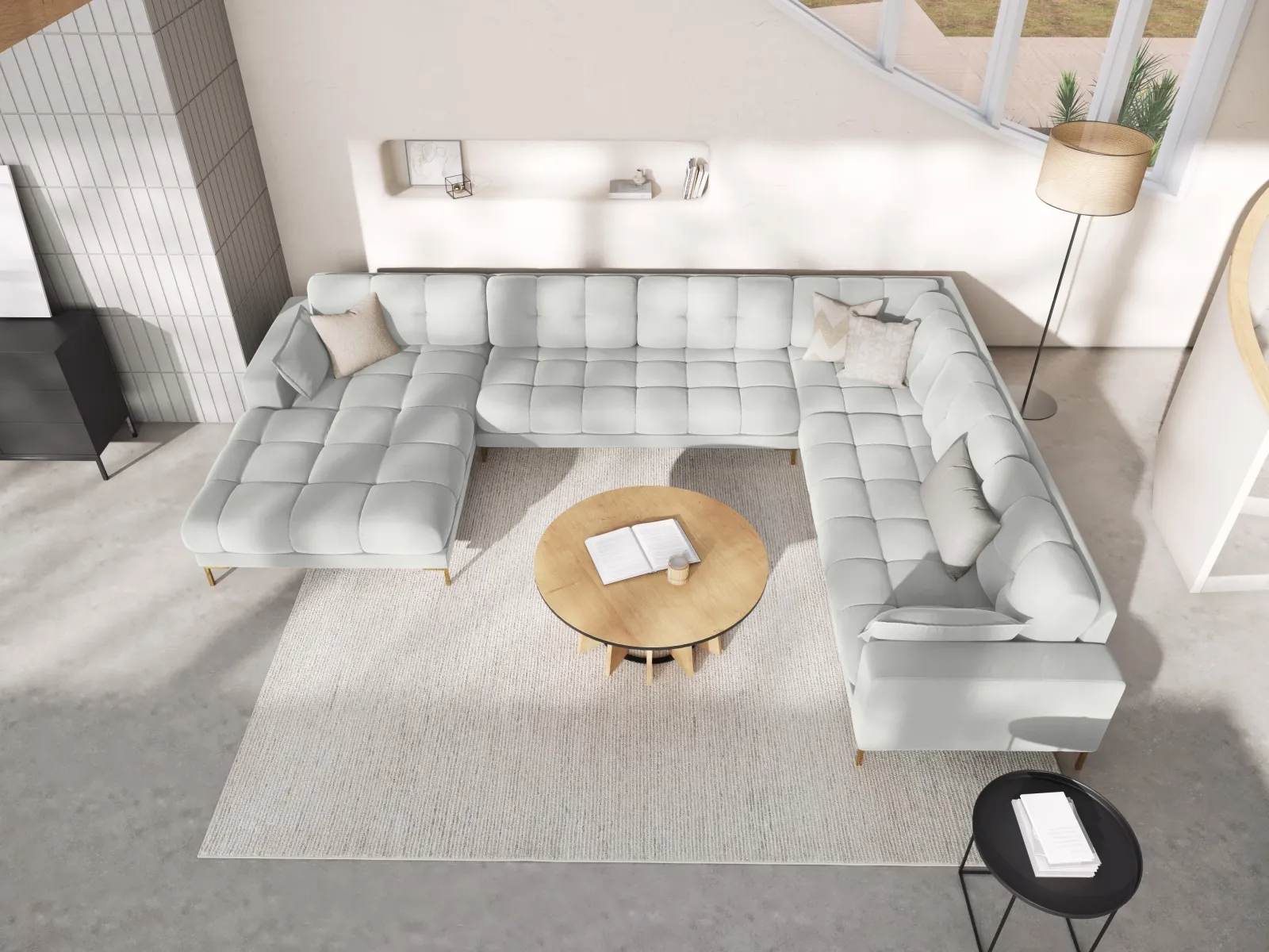 Mamaia 7-Sitzer Panorama-Ecksofa, Rechte Seite, Beine Goldmetall, mit Bezug aus Samt oder Strukturstoff, 327x256 cm - Image 49