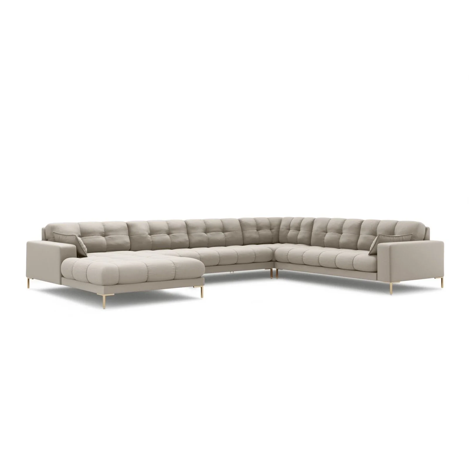 Mamaia 7-Sitzer Panorama-Ecksofa, Rechte Seite, Beine Goldmetall, mit Bezug aus Samt oder Strukturstoff, 327x256 cm - Image 6