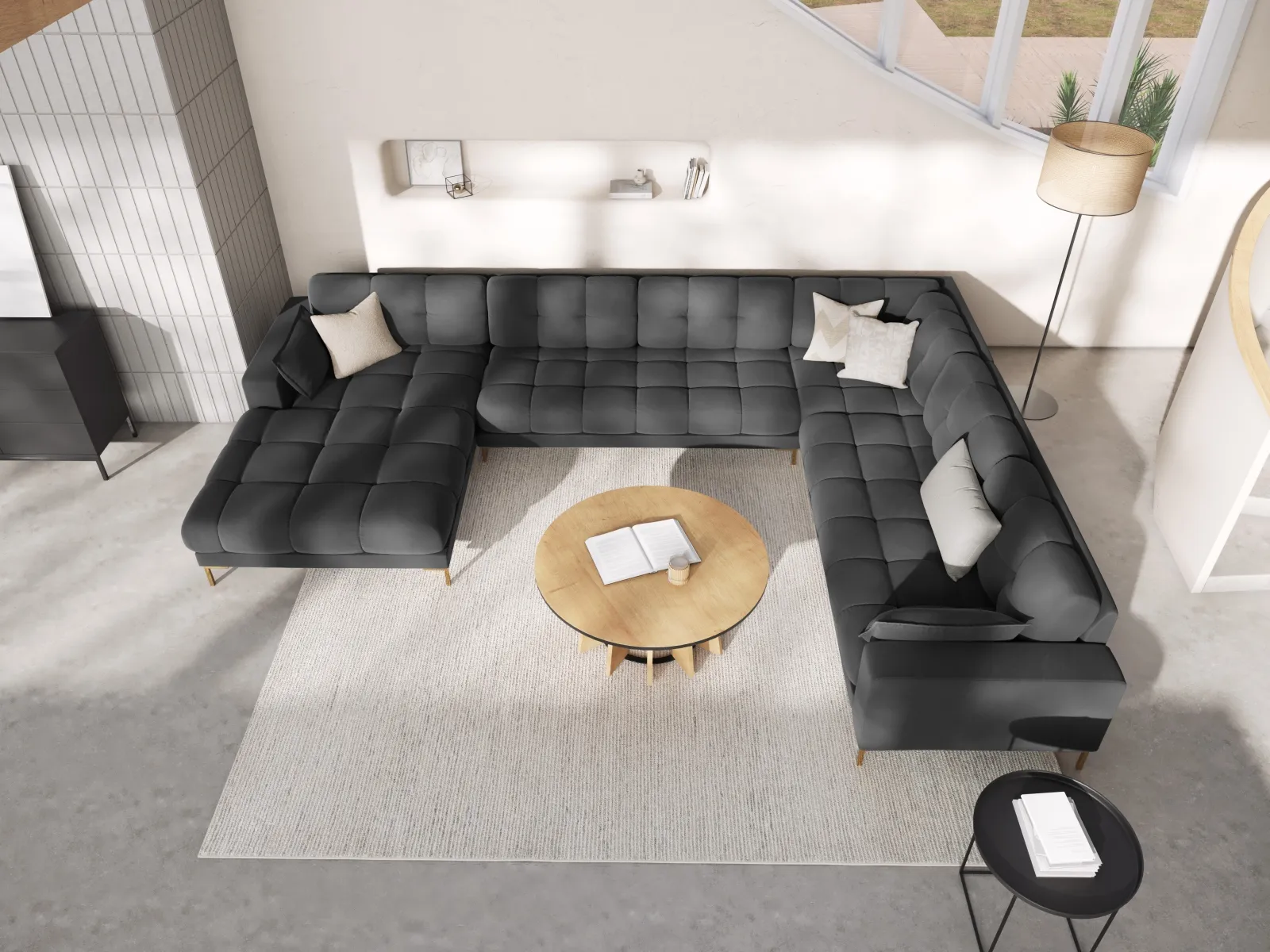 Mamaia 7-Sitzer Panorama-Ecksofa, Rechte Seite, Beine Goldmetall, mit Bezug aus Samt oder Strukturstoff, 327x256 cm - Image 63
