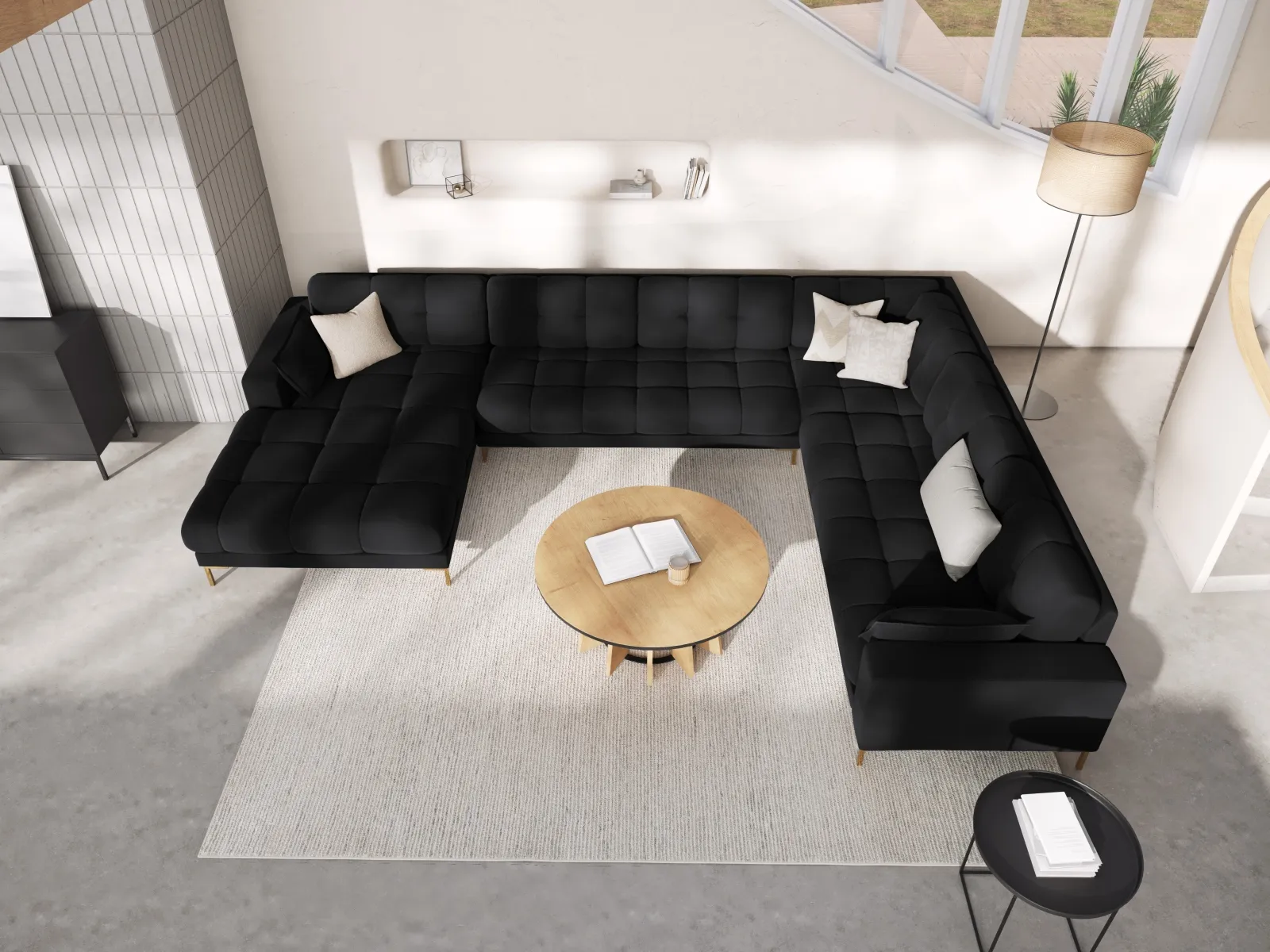 Mamaia 7-Sitzer Panorama-Ecksofa, Rechte Seite, Beine Goldmetall, mit Bezug aus Samt oder Strukturstoff, 327x256 cm - Image 70
