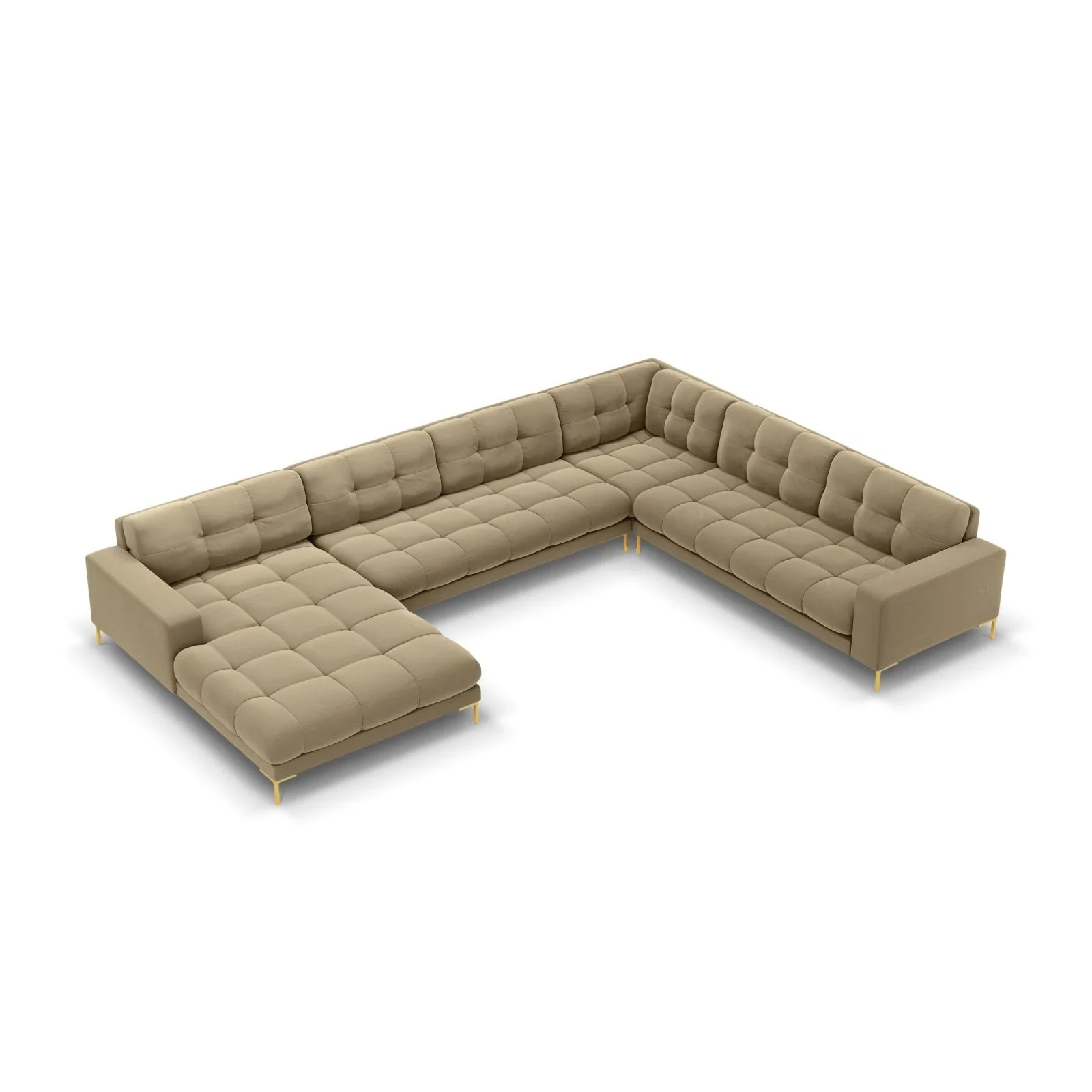 Mamaia 7-Sitzer Panorama-Ecksofa, Rechte Seite, Beine Goldmetall, mit Bezug aus Samt oder Strukturstoff, 327x256 cm - Image 76