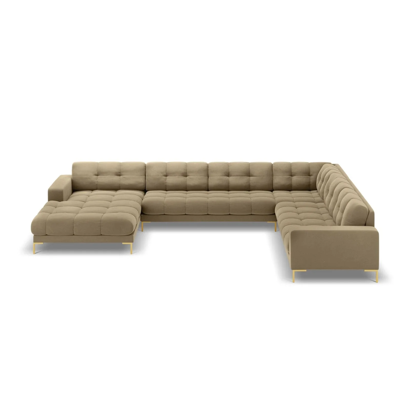 Mamaia 7-Sitzer Panorama-Ecksofa, Rechte Seite, Beine Goldmetall, mit Bezug aus Samt oder Strukturstoff, 327x256 cm - Image 78