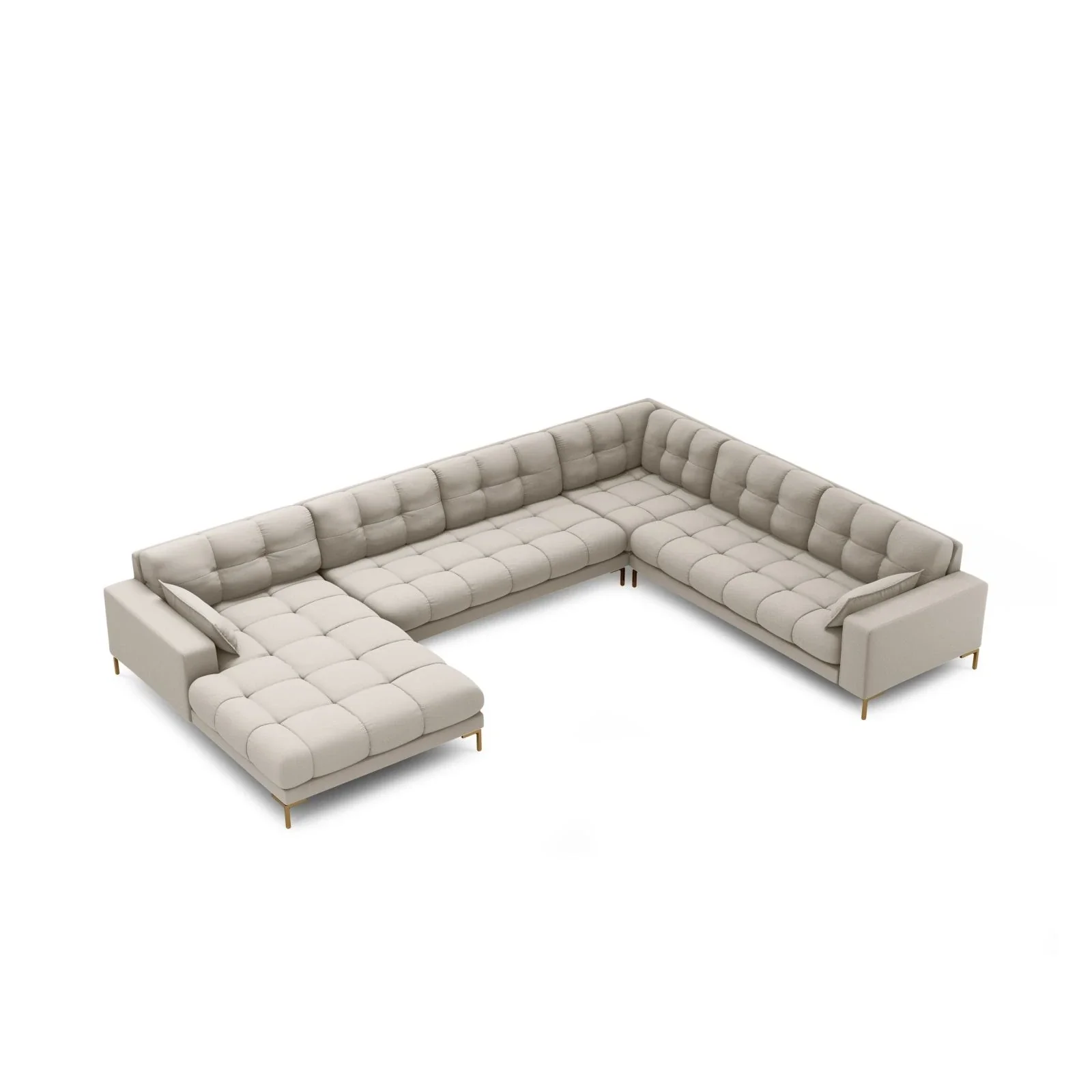 Mamaia 7-Sitzer Panorama-Ecksofa, Rechte Seite, Beine Goldmetall, mit Bezug aus Samt oder Strukturstoff, 327x256 cm - Image 8