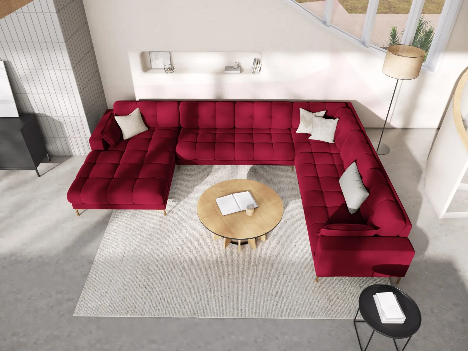 Mamaia 7-Sitzer Panorama-Ecksofa, Rechte Seite, Beine Goldmetall, mit Bezug aus Samt oder Strukturstoff, 327x256 cm - Image 84