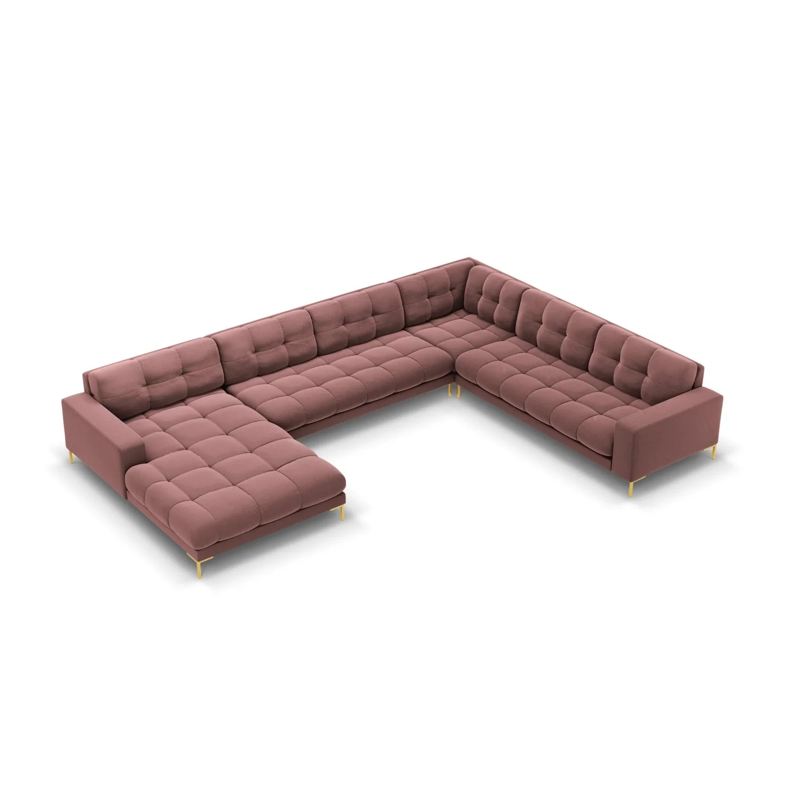 Mamaia 7-Sitzer Panorama-Ecksofa, Rechte Seite, Beine Goldmetall, mit Bezug aus Samt oder Strukturstoff, 327x256 cm - Image 90