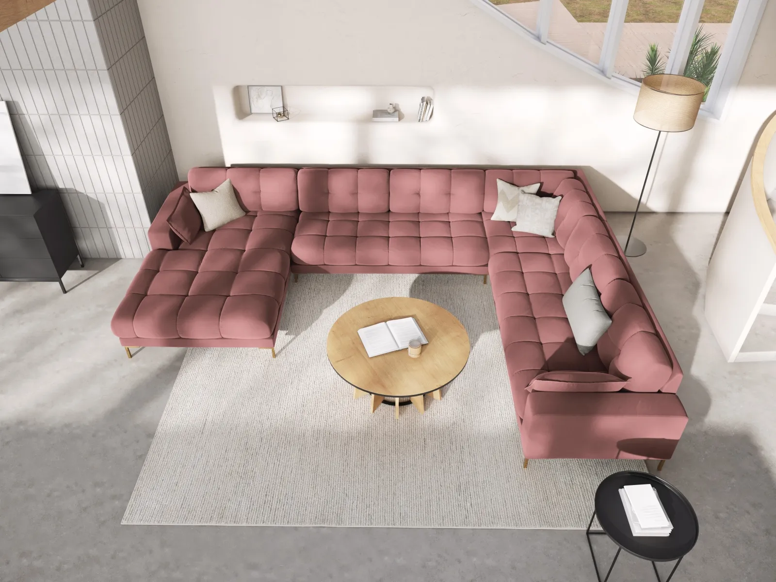 Mamaia 7-Sitzer Panorama-Ecksofa, Rechte Seite, Beine Goldmetall, mit Bezug aus Samt oder Strukturstoff, 327x256 cm - Image 91