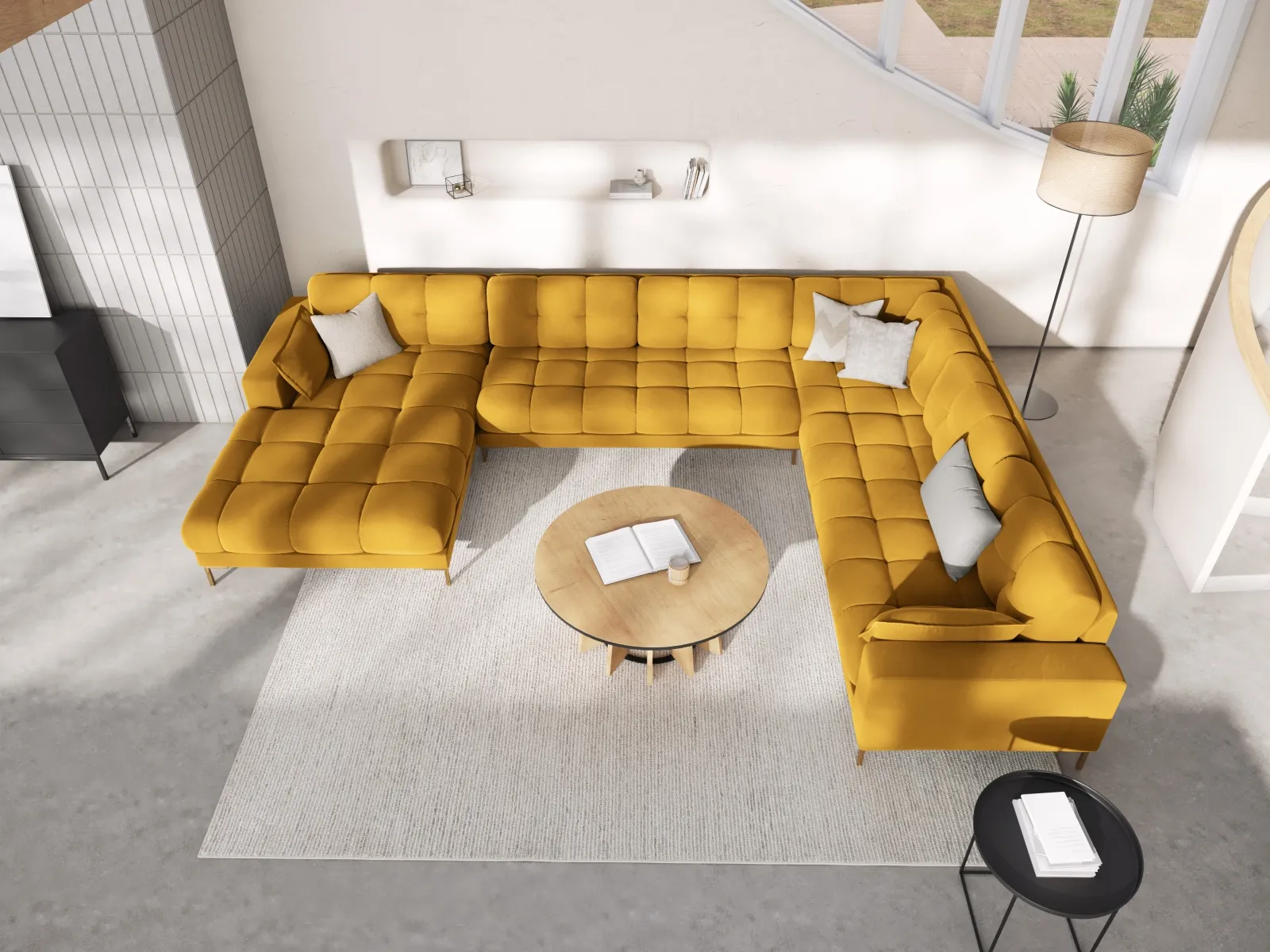 Mamaia 7-Sitzer Panorama-Ecksofa, Rechte Seite, Beine Goldmetall, mit Bezug aus Samt oder Strukturstoff, 327x256 cm - Image 98