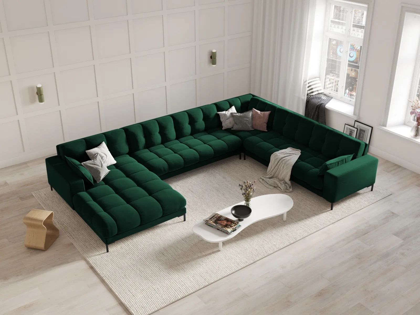 Mamaia 7-Sitzer Panorama-Ecksofa, Rechte Seite, Metallbeine Schwarz, mit Bezug aus Samt oder Strukturstoff, 327x256 cm - Image 105