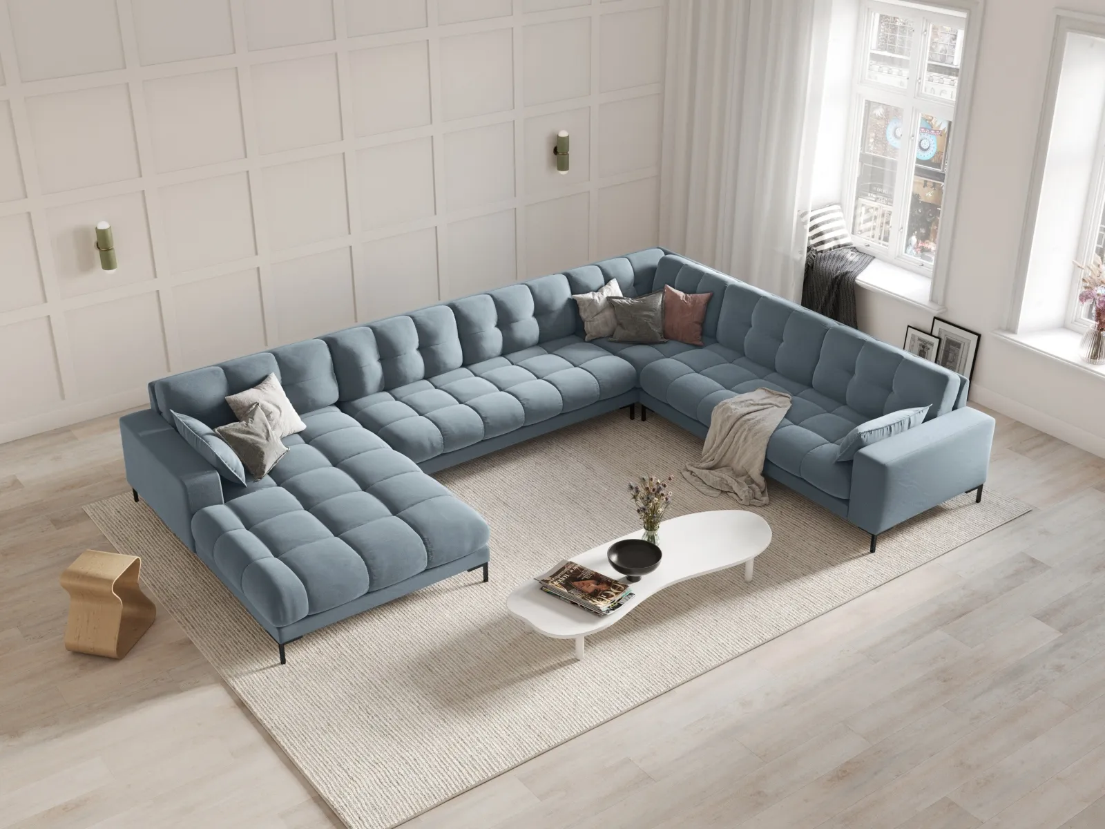 Mamaia 7-Sitzer Panorama-Ecksofa, Rechte Seite, Metallbeine Schwarz, mit Bezug aus Samt oder Strukturstoff, 327x256 cm - Image 112