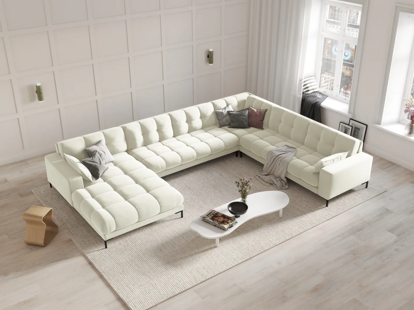 Mamaia 7-Sitzer Panorama-Ecksofa, Rechte Seite, Metallbeine Schwarz, mit Bezug aus Samt oder Strukturstoff, 327x256 cm - Image 42