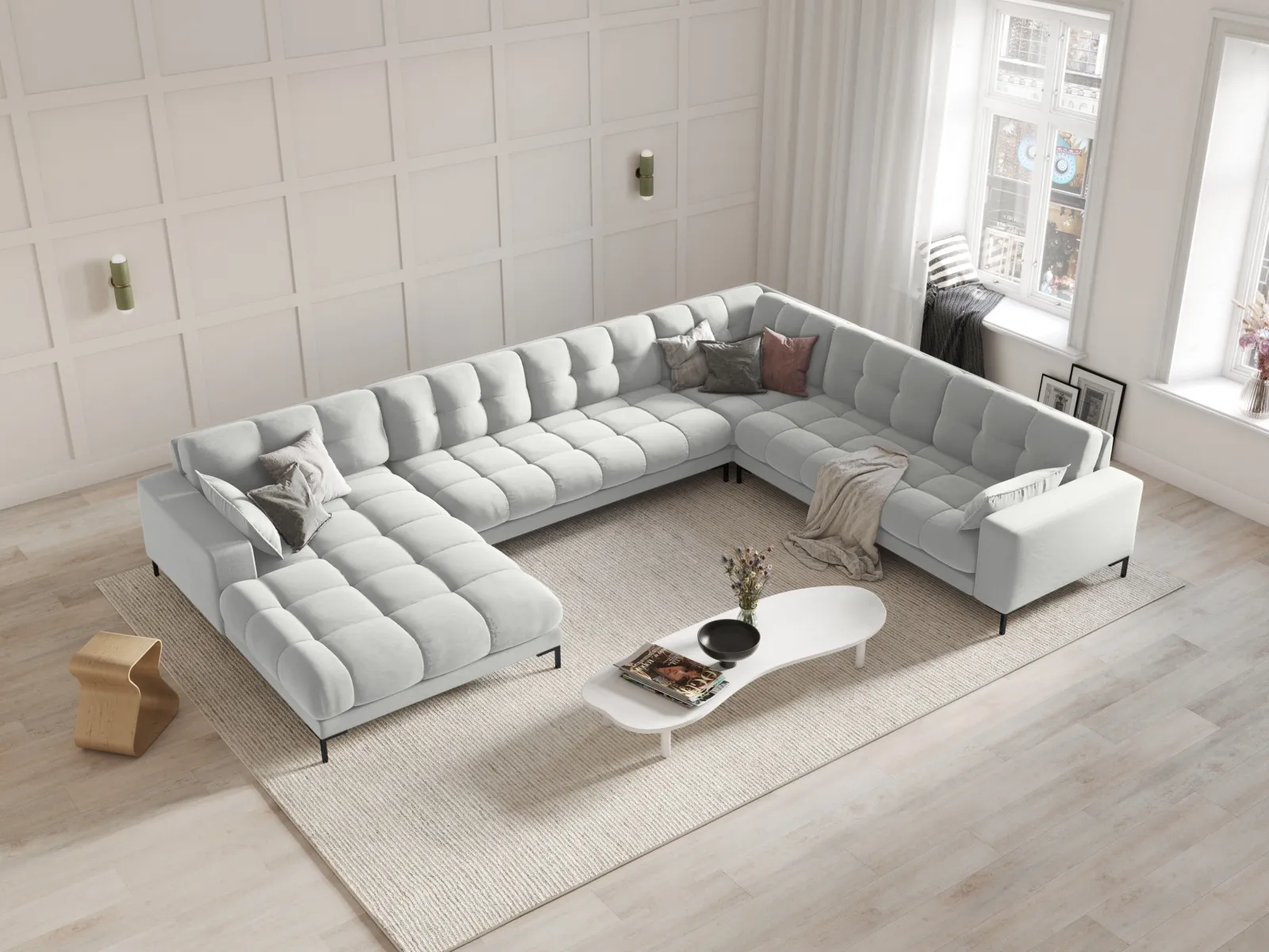 Mamaia 7-Sitzer Panorama-Ecksofa, Rechte Seite, Metallbeine Schwarz, mit Bezug aus Samt oder Strukturstoff, 327x256 cm - Image 49