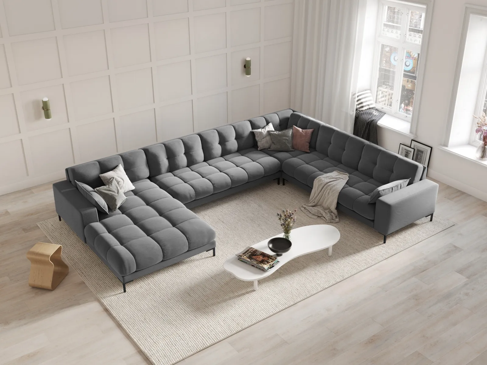 Mamaia 7-Sitzer Panorama-Ecksofa, Rechte Seite, Metallbeine Schwarz, mit Bezug aus Samt oder Strukturstoff, 327x256 cm - Image 56