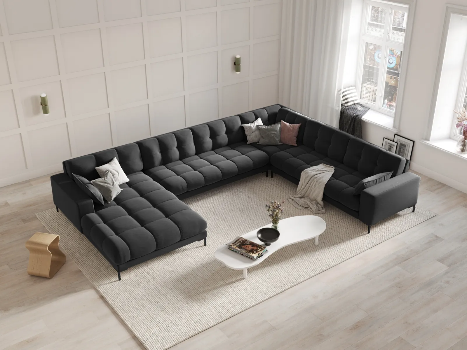 Mamaia 7-Sitzer Panorama-Ecksofa, Rechte Seite, Metallbeine Schwarz, mit Bezug aus Samt oder Strukturstoff, 327x256 cm - Image 63
