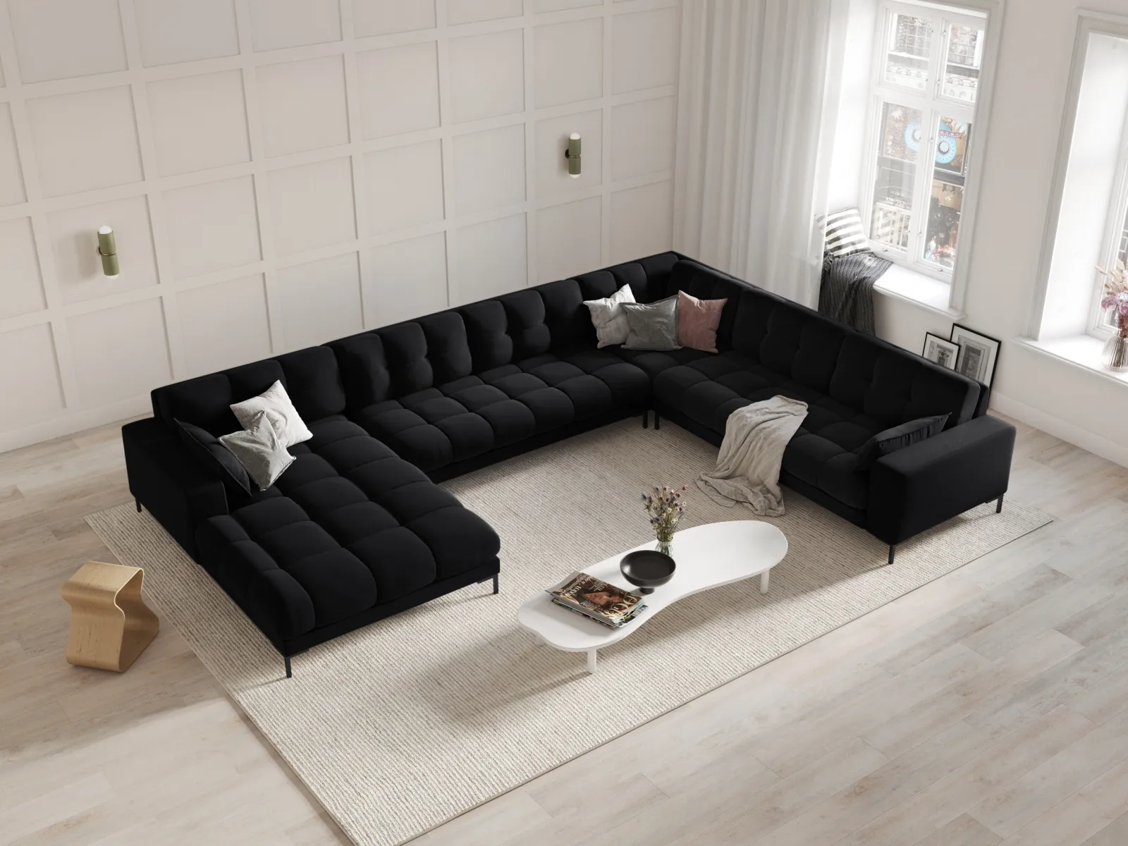 Mamaia 7-Sitzer Panorama-Ecksofa, Rechte Seite, Metallbeine Schwarz, mit Bezug aus Samt oder Strukturstoff, 327x256 cm - Image 70