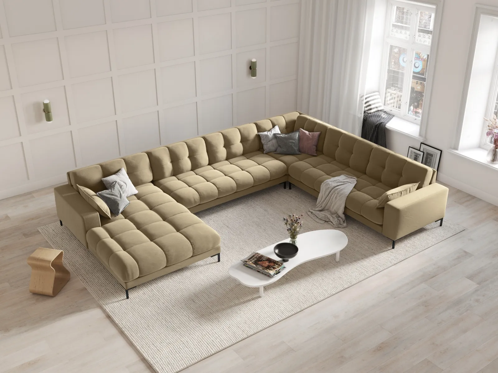 Mamaia 7-Sitzer Panorama-Ecksofa, Rechte Seite, Metallbeine Schwarz, mit Bezug aus Samt oder Strukturstoff, 327x256 cm - Image 77