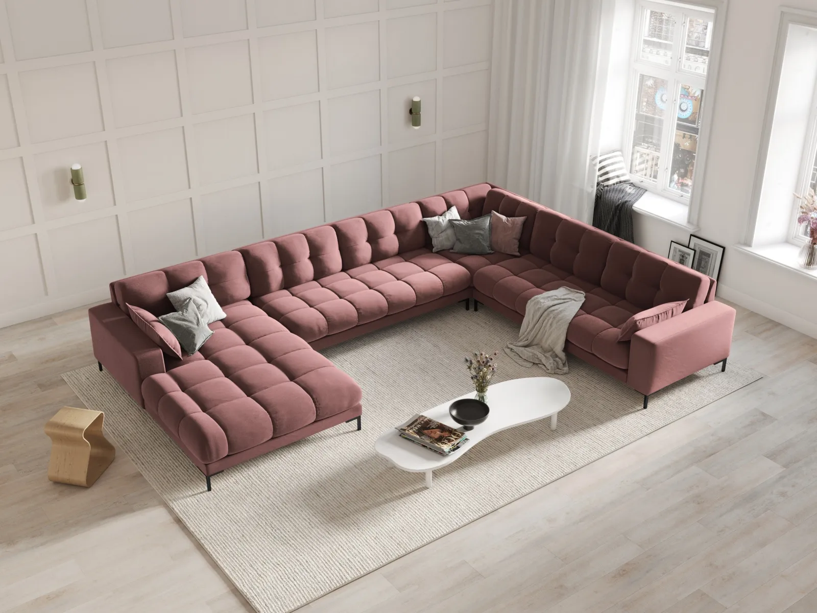 Mamaia 7-Sitzer Panorama-Ecksofa, Rechte Seite, Metallbeine Schwarz, mit Bezug aus Samt oder Strukturstoff, 327x256 cm - Image 91