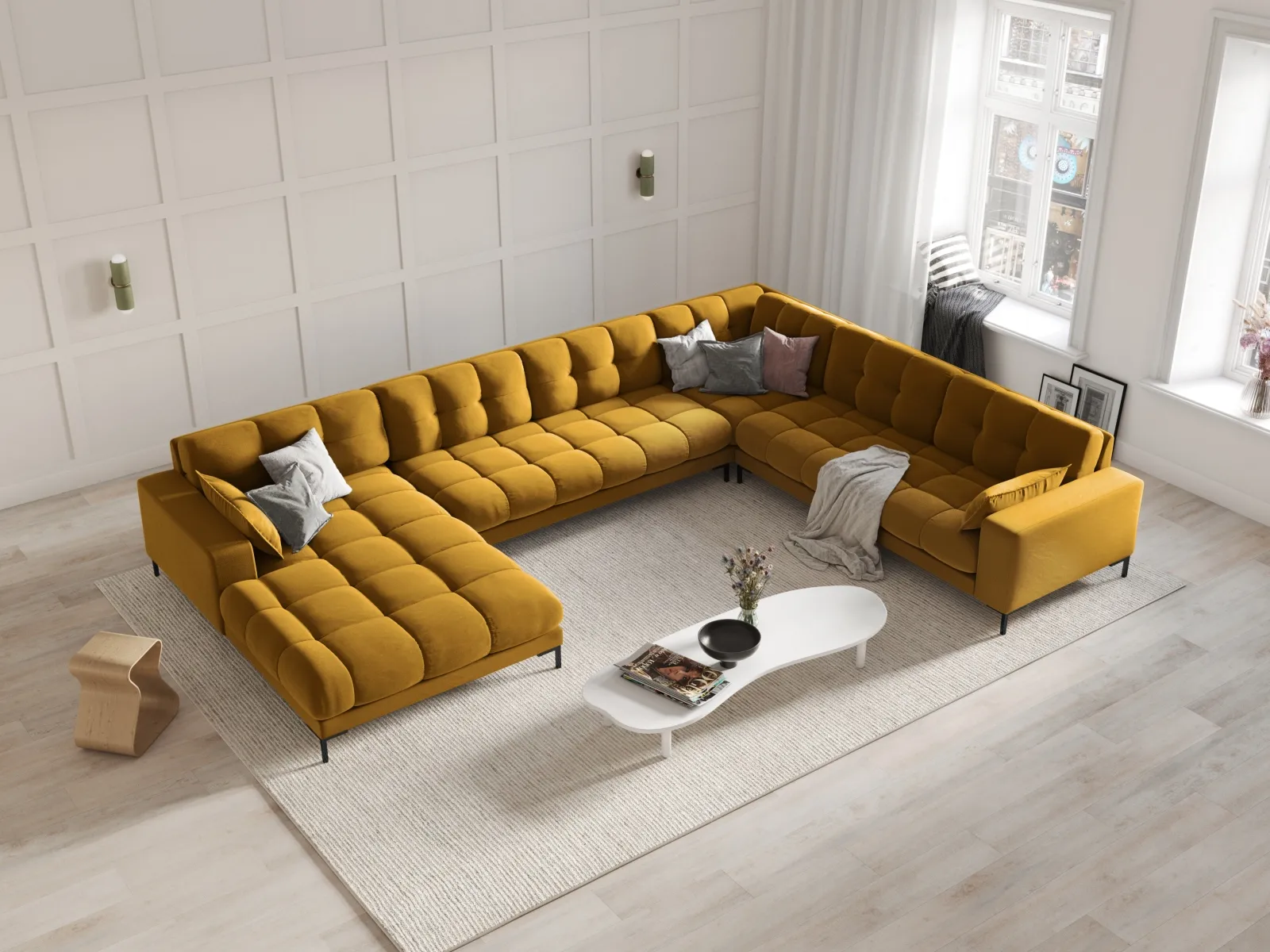 Mamaia 7-Sitzer Panorama-Ecksofa, Rechte Seite, Metallbeine Schwarz, mit Bezug aus Samt oder Strukturstoff, 327x256 cm - Image 98