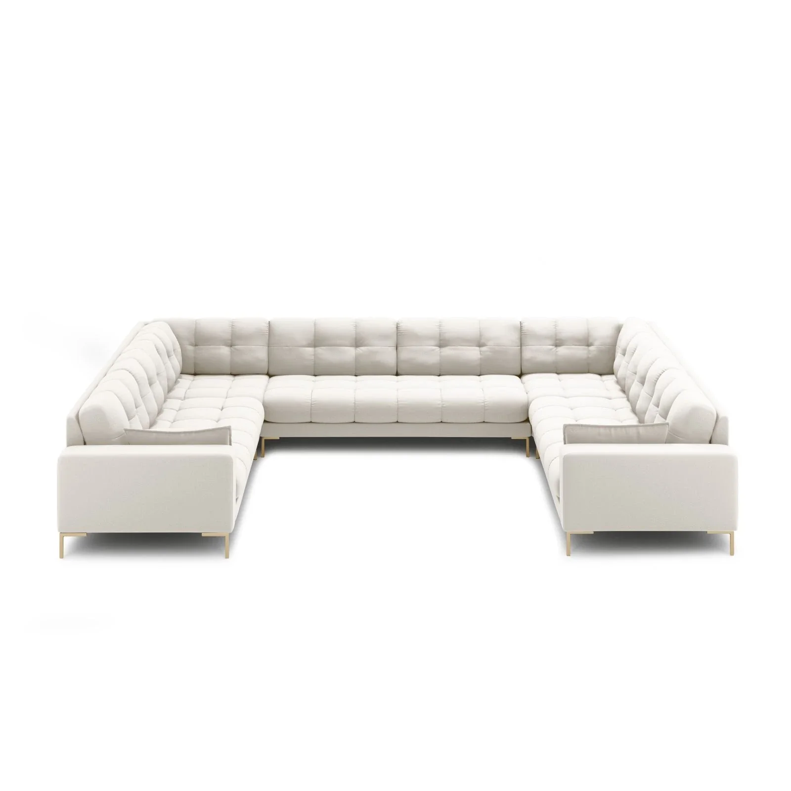 Mamaia 9-Sitzer Panorama-Sofa symmetrisch, Beine Goldmetall, mit Bezug aus Samt oder Strukturstoff, 337x256 cm - Image 2