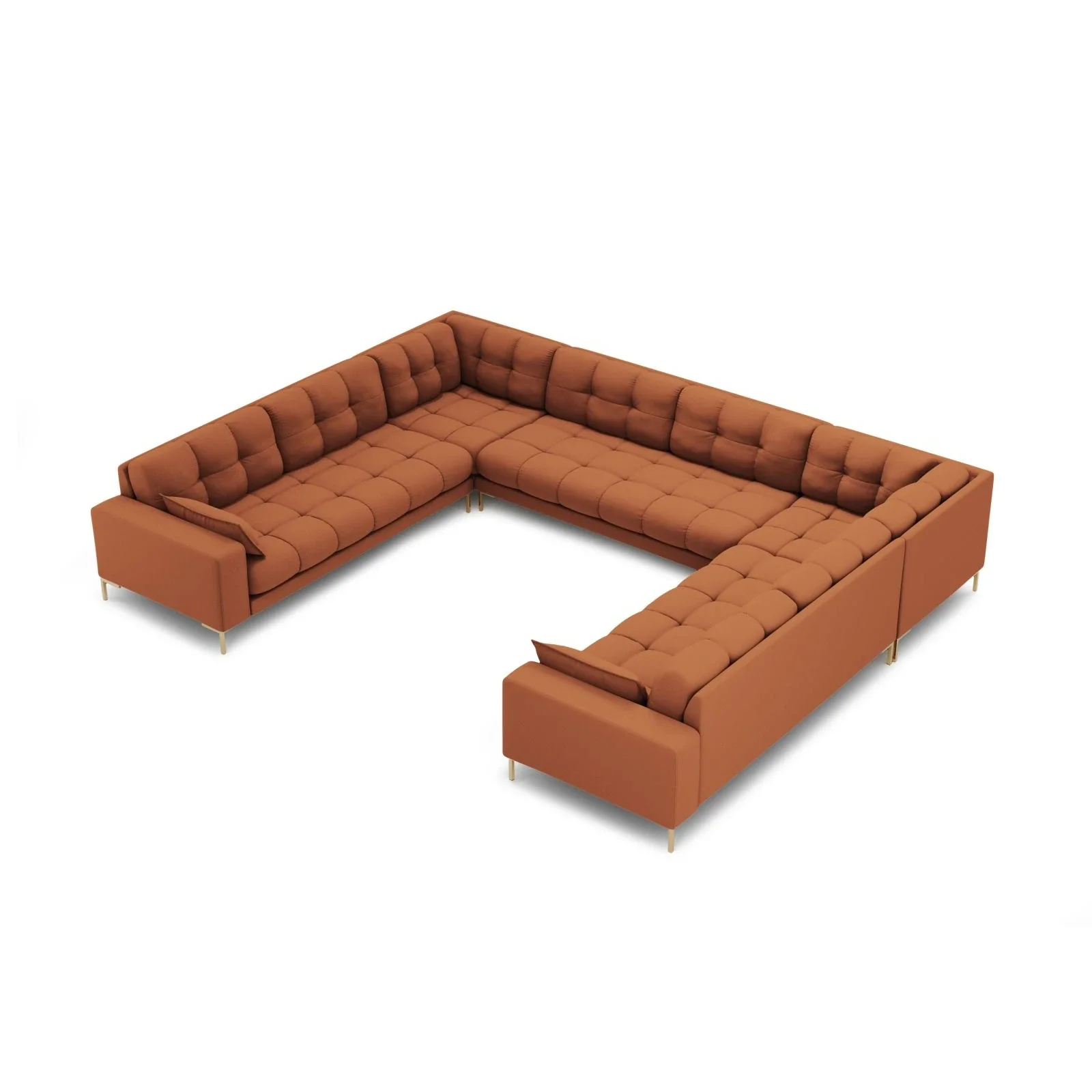 Mamaia 9-Sitzer Panorama-Sofa symmetrisch, Beine Goldmetall, mit Bezug aus Samt oder Strukturstoff, 337x256 cm - Image 29