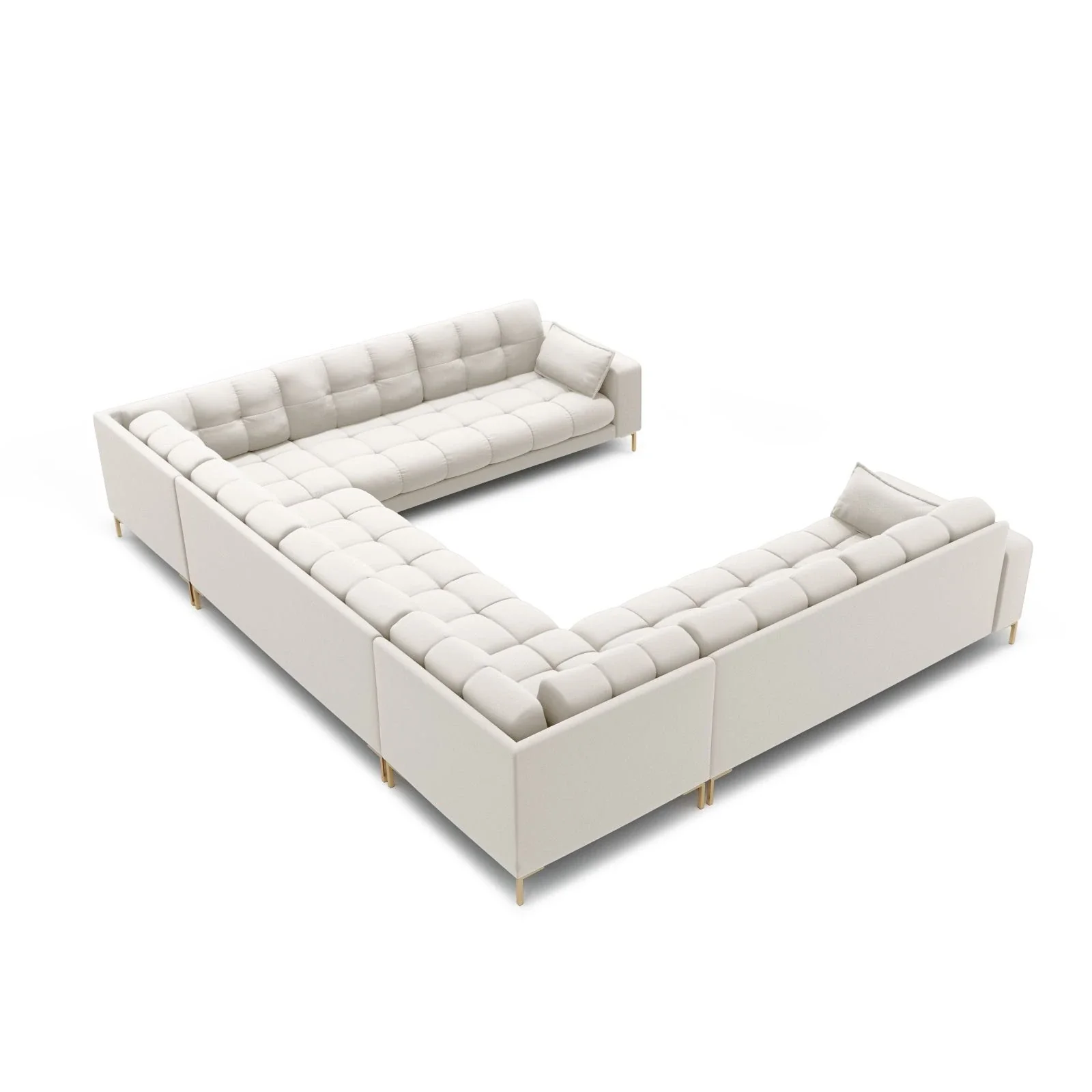 Mamaia 9-Sitzer Panorama-Sofa symmetrisch, Beine Goldmetall, mit Bezug aus Samt oder Strukturstoff, 337x256 cm - Image 3