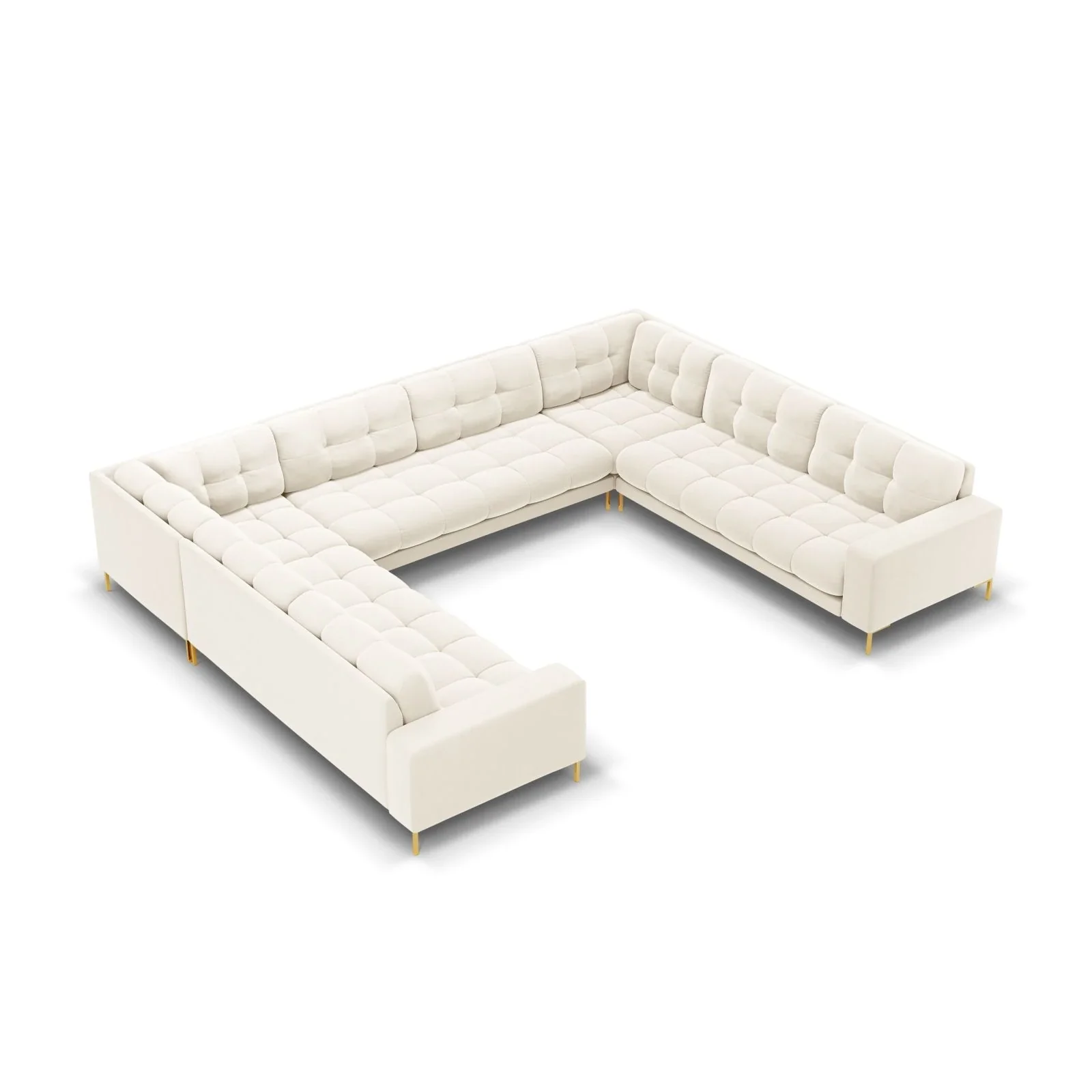 Mamaia 9-Sitzer Panorama-Sofa symmetrisch, Beine Goldmetall, mit Bezug aus Samt oder Strukturstoff, 337x256 cm - Image 33