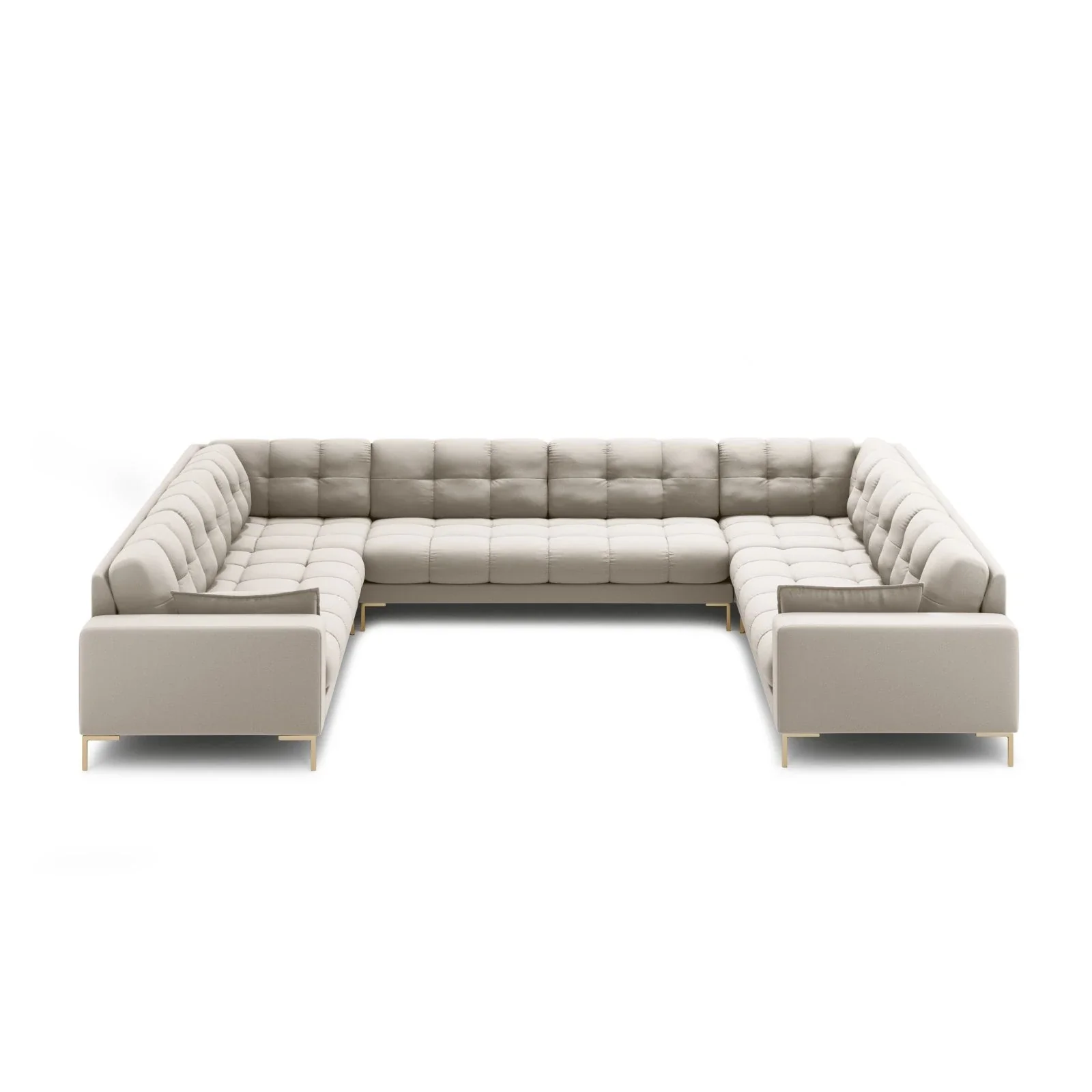 Mamaia 9-Sitzer Panorama-Sofa symmetrisch, Beine Goldmetall, mit Bezug aus Samt oder Strukturstoff, 337x256 cm - Image 6