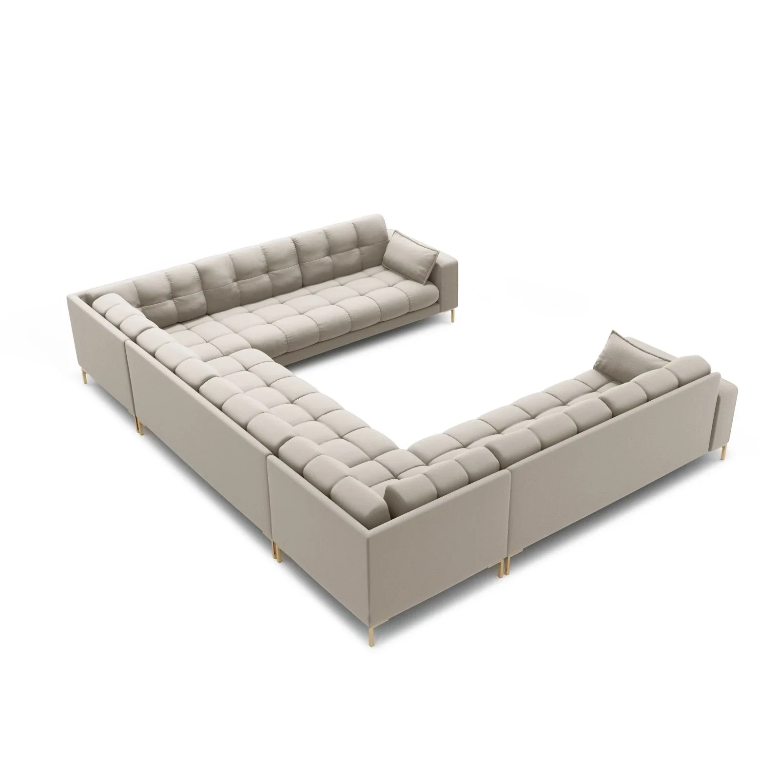 Mamaia 9-Sitzer Panorama-Sofa symmetrisch, Beine Goldmetall, mit Bezug aus Samt oder Strukturstoff, 337x256 cm - Image 7