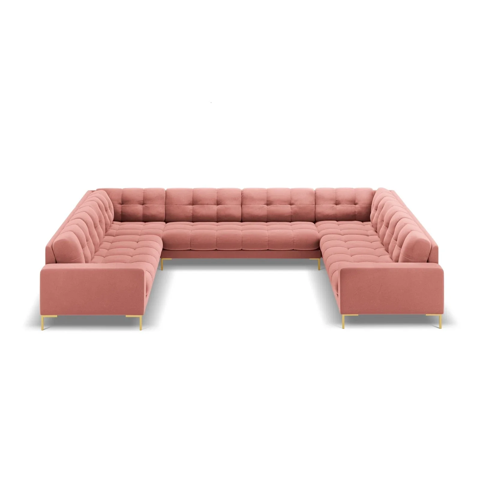 Mamaia 9-Sitzer Panorama-Sofa symmetrisch, Beine Goldmetall, mit Bezug aus Samt oder Strukturstoff, 337x256 cm - Image 76